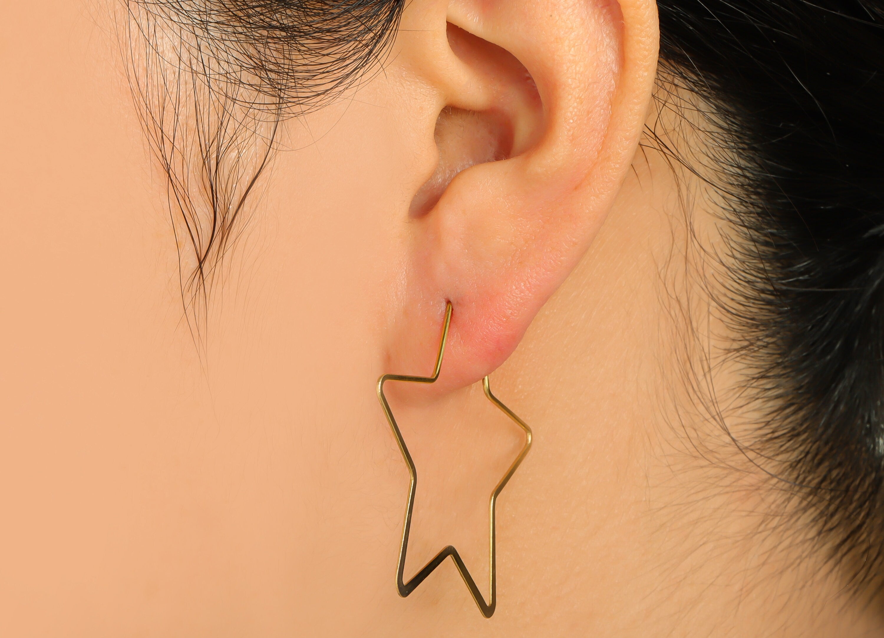 Brass Star Wire Hoop Earring - Raw Brass Hammered Star Wire Lock Earring - Geometry Wire Hoop Lock Earring Charm - 42x42x0.7mm-PP10419-40 - DOMEDBAZAAR
