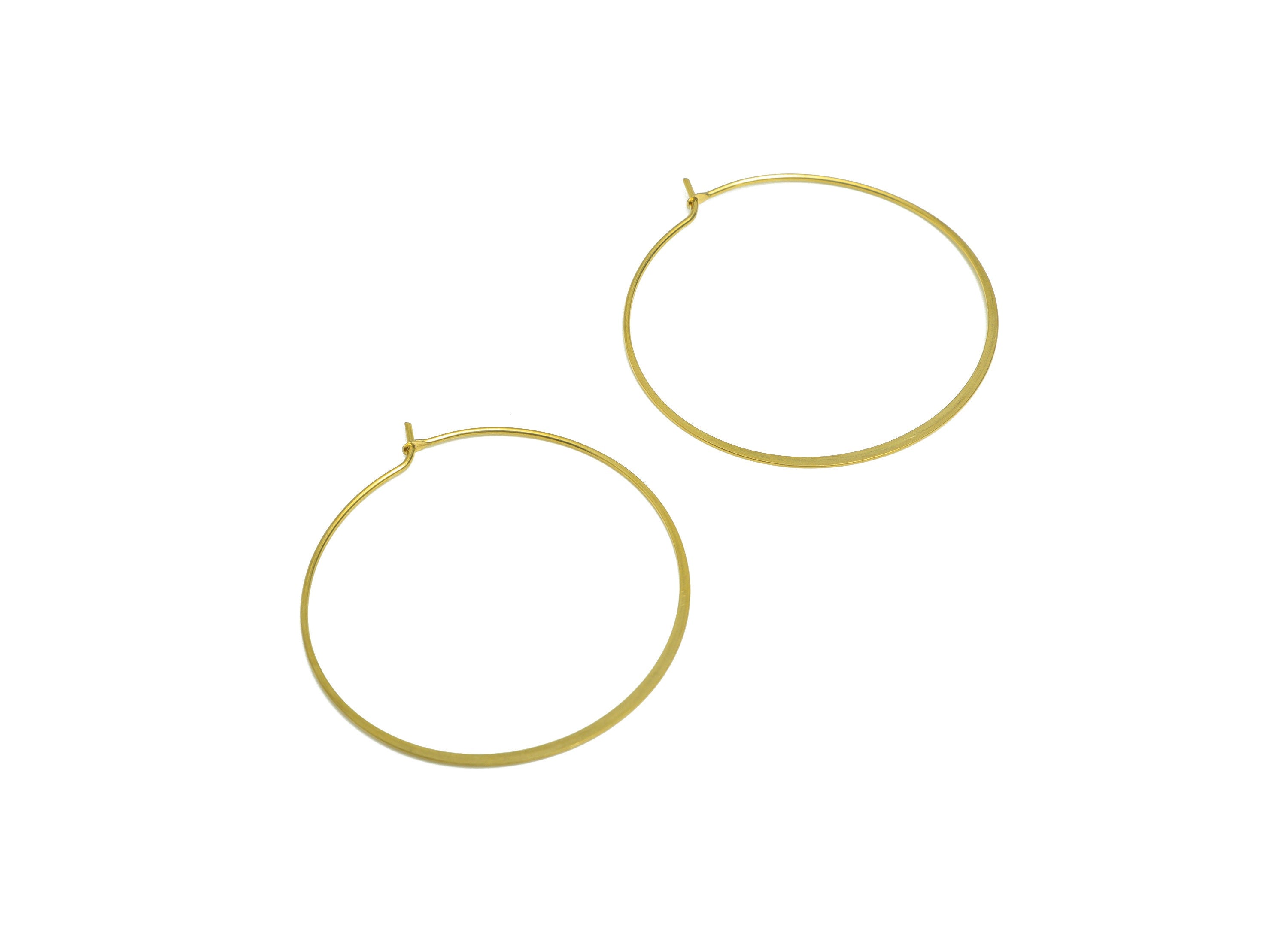 Brass Round Wire Hoop Earring - Raw Brass Hammered Circle Wire Lock Earring - Geometry Wire Hoop Lock Earring Charm - 40x40x0.8mm-PP10420-40 - DOMEDBAZAAR