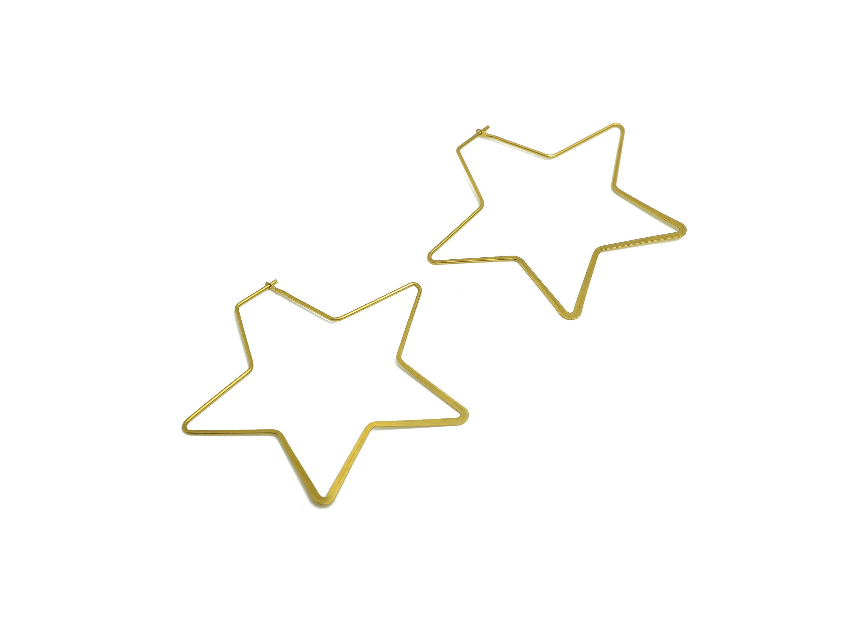 Brass Star Wire Hoop Earring - Raw Brass Hammered Star Wire Lock Earring - Geometry Wire Hoop Lock Earring Charm - 49x49x0.8mm-PP10419-50 - DOMEDBAZAAR