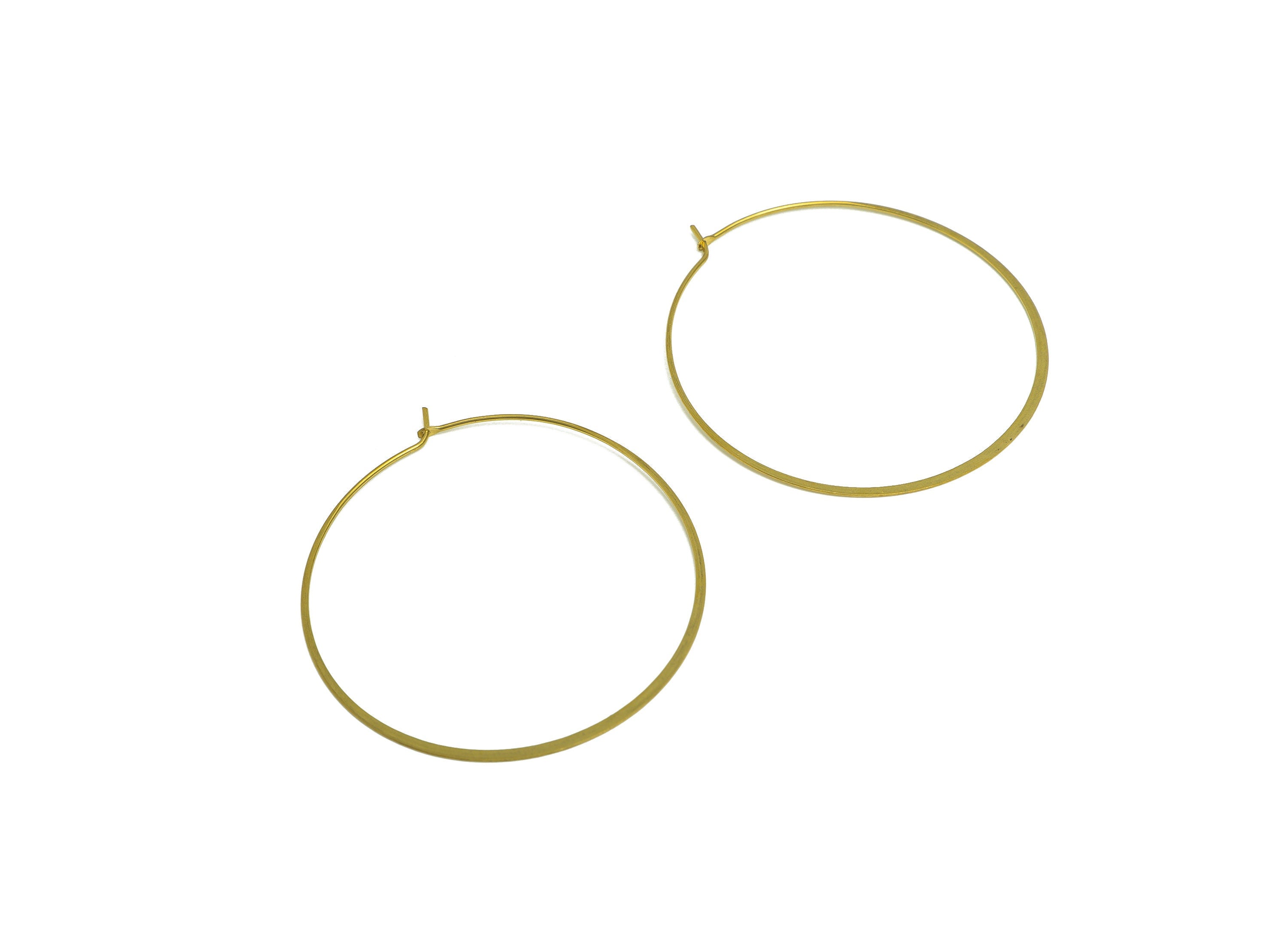 Brass Round Wire Hoop Earring - Raw Brass Hammered Circle Wire Lock Earring - Geometry Wire Hoop Lock Earring Charm - 52x52x0.6mm-PP10420-50 - DOMEDBAZAAR