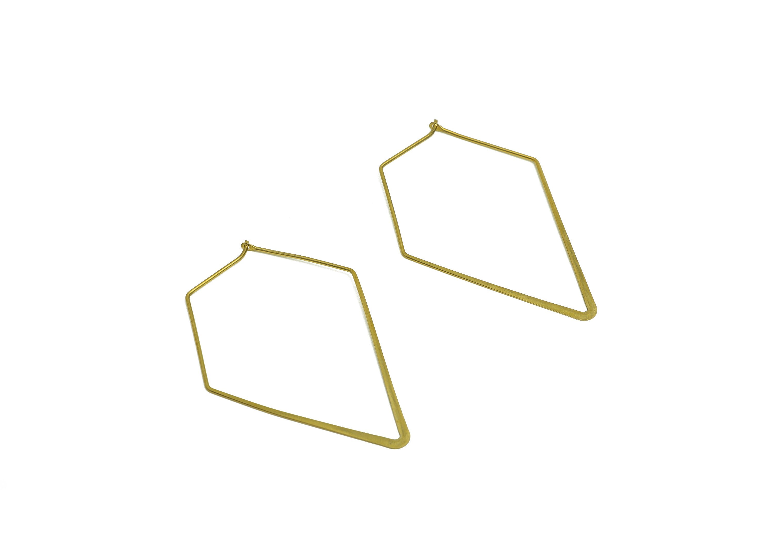Brass Diamond Wire Hoop Earring - Raw Brass Hammered Pentagon Wire Earring - Geometry Wire Hoop Lock Earring Charm - 52x32x0.8mm-PP10425-50 - DOMEDBAZAAR