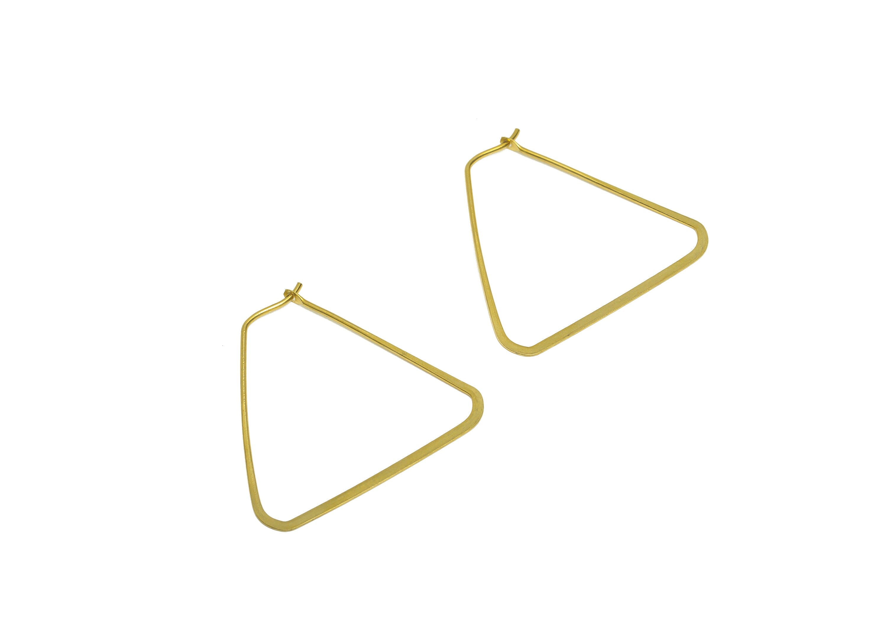 Brass Triangle Wire Hoop Earring - Raw Brass Hammered Triangle Wire Earring - Geometry Wire Hoop Lock Earring Charm - 32x30x0.8mm-PP10371-30 - DOMEDBAZAAR