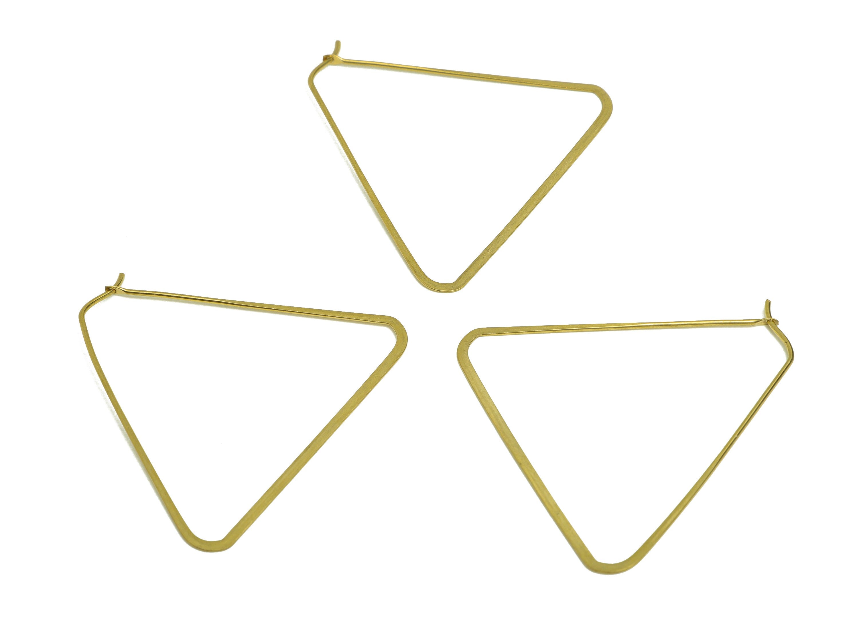 Brass Triangle Wire Hoop Earring - Raw Brass Hammered Triangle Wire Earring - Geometry Wire Hoop Lock Earring Charm - 42x38x0.8mm-PP10371-40 - DOMEDBAZAAR