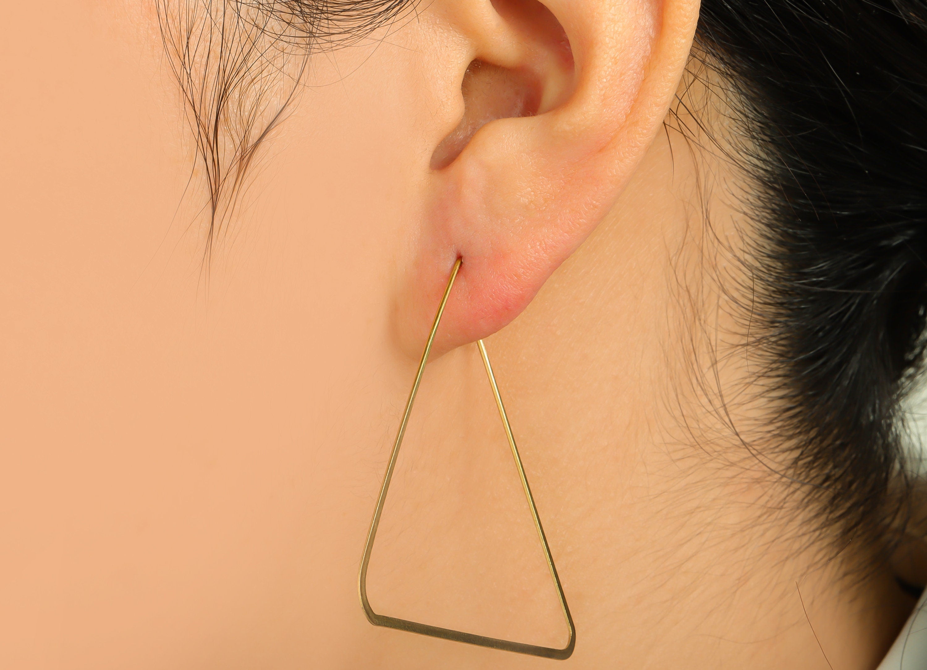 Brass Triangle Wire Hoop Earring - Raw Brass Hammered Triangle Wire Earring - Geometry Wire Hoop Lock Earring Charm - 52x48x0.8mm-PP10371-50 - DOMEDBAZAAR