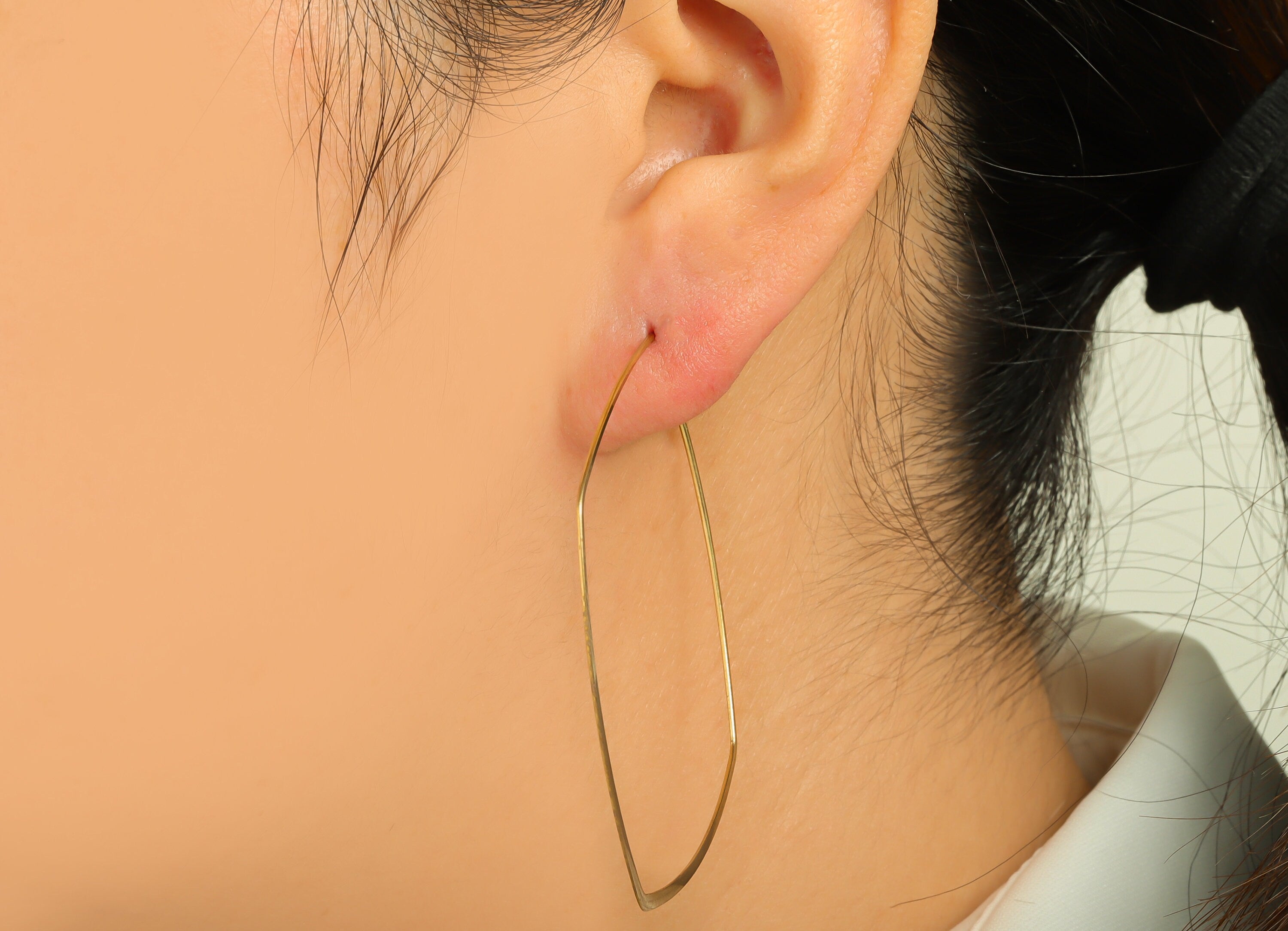 50mm Brass Square Wire Hoop Earring - Raw Brass Hammered Geometry Wire Earring - Brass Hammered Ear Wire Hoop - 52x50x0.6mm - PP10372-50 - DOMEDBAZAAR