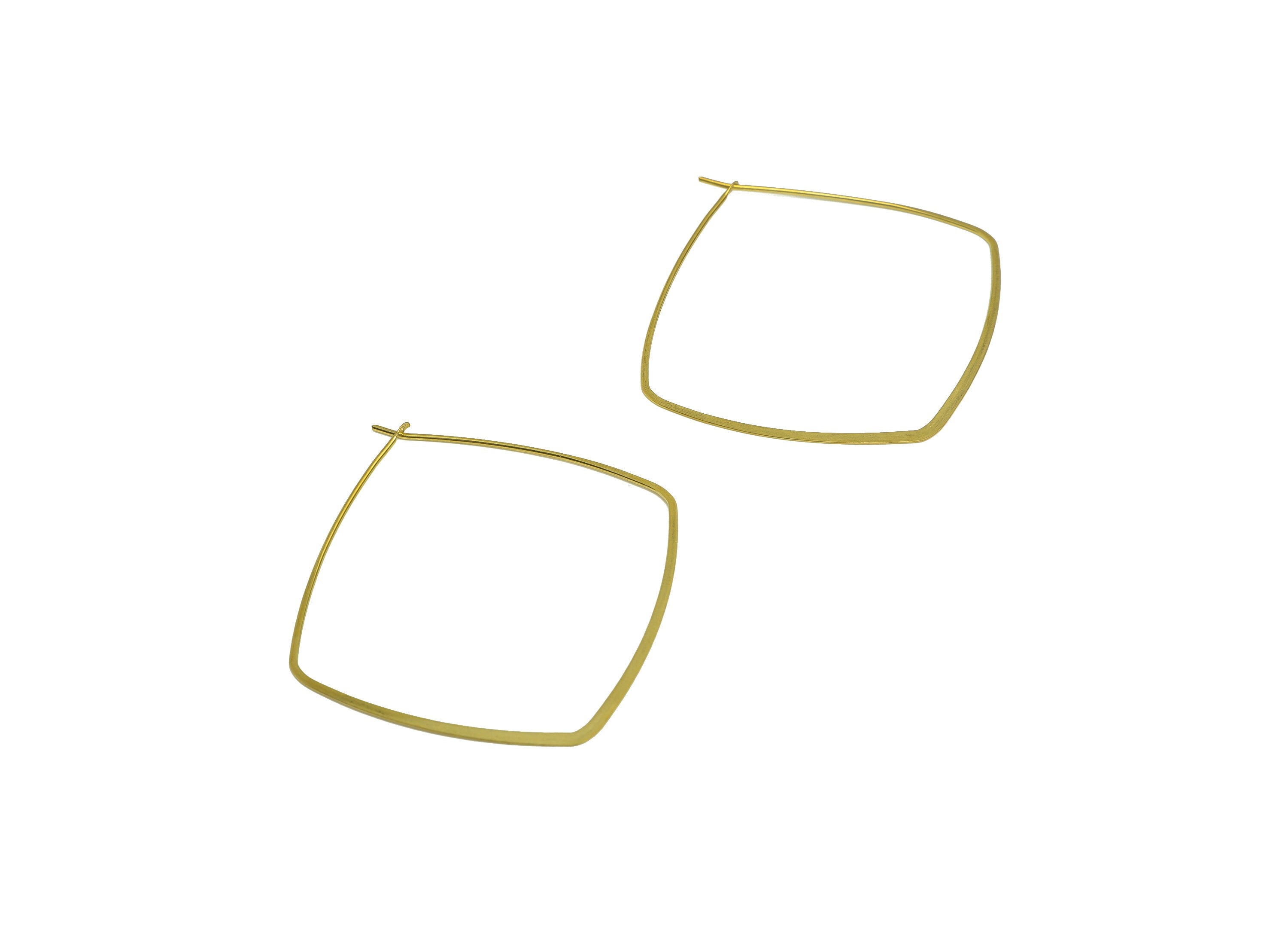 40mm Brass Square Wire Hoop Earring - Raw Brass Hammered Geometry Wire Earring - Brass Hammered Ear Wire Hoop - 45x40x0.8mm - PP10372-40 - DOMEDBAZAAR