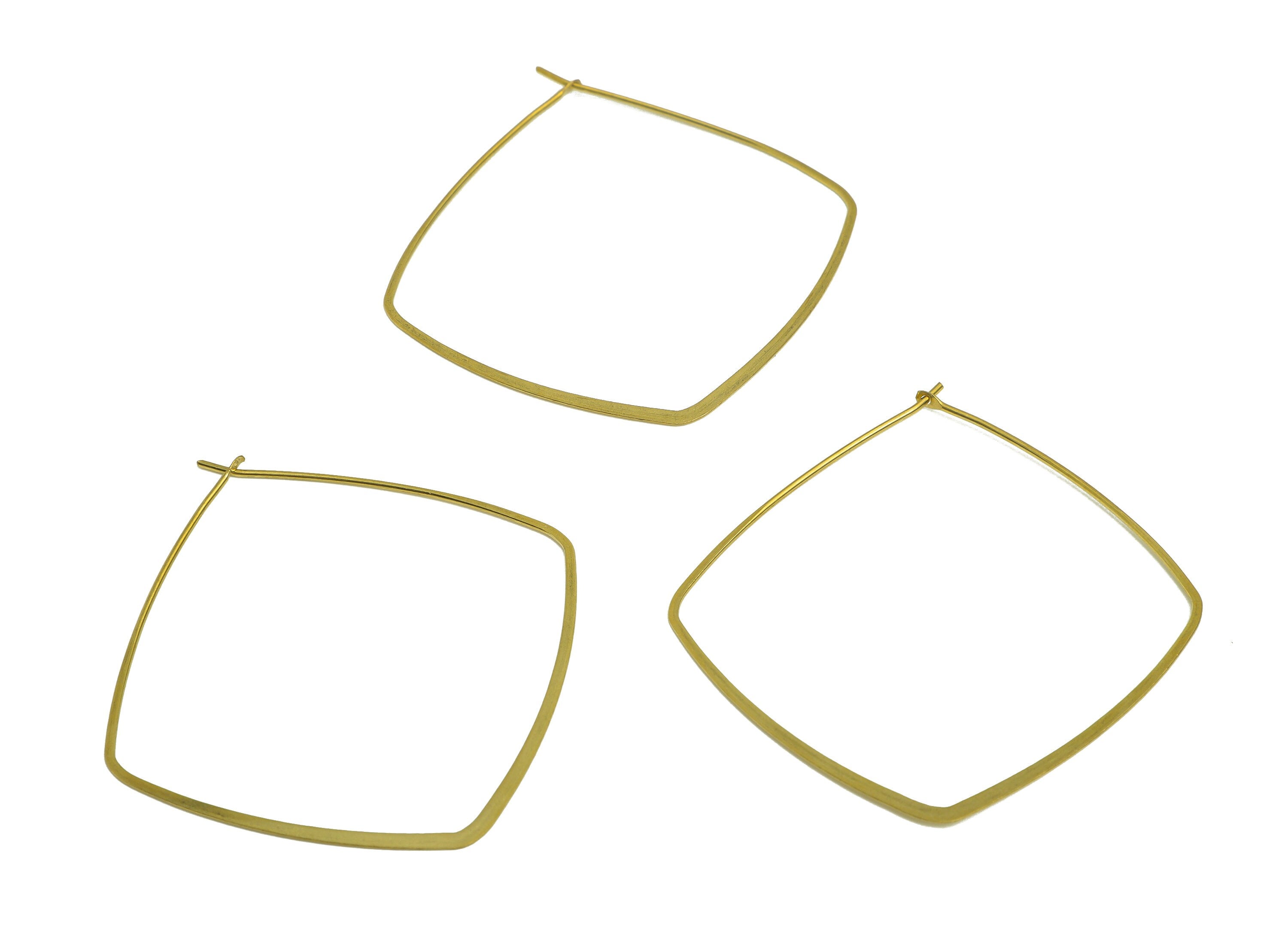 40mm Brass Square Wire Hoop Earring - Raw Brass Hammered Geometry Wire Earring - Brass Hammered Ear Wire Hoop - 45x40x0.8mm - PP10372-40 - DOMEDBAZAAR