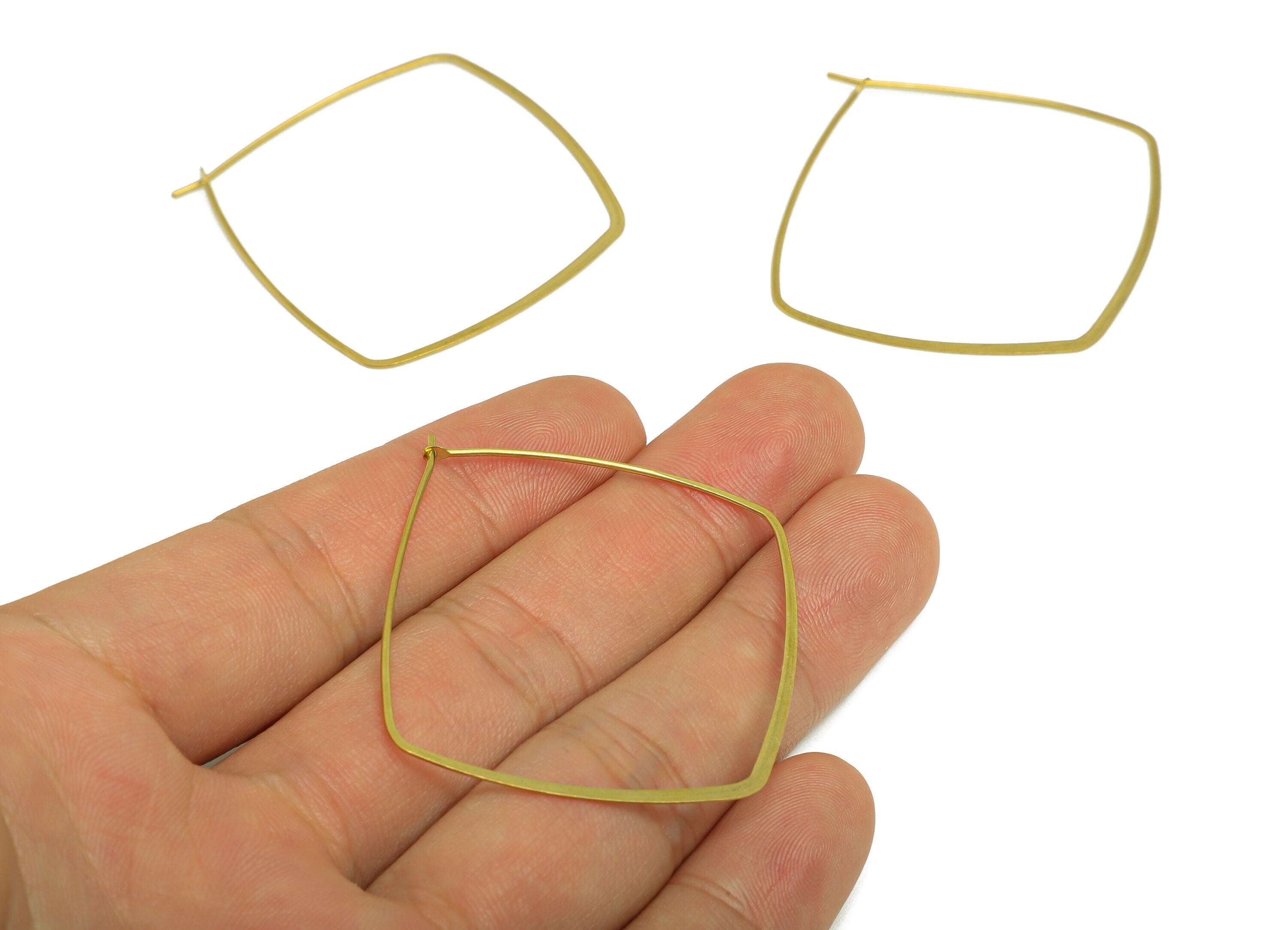 40mm Brass Square Wire Hoop Earring - Raw Brass Hammered Geometry Wire Earring - Brass Hammered Ear Wire Hoop - 45x40x0.8mm - PP10372-40 - DOMEDBAZAAR