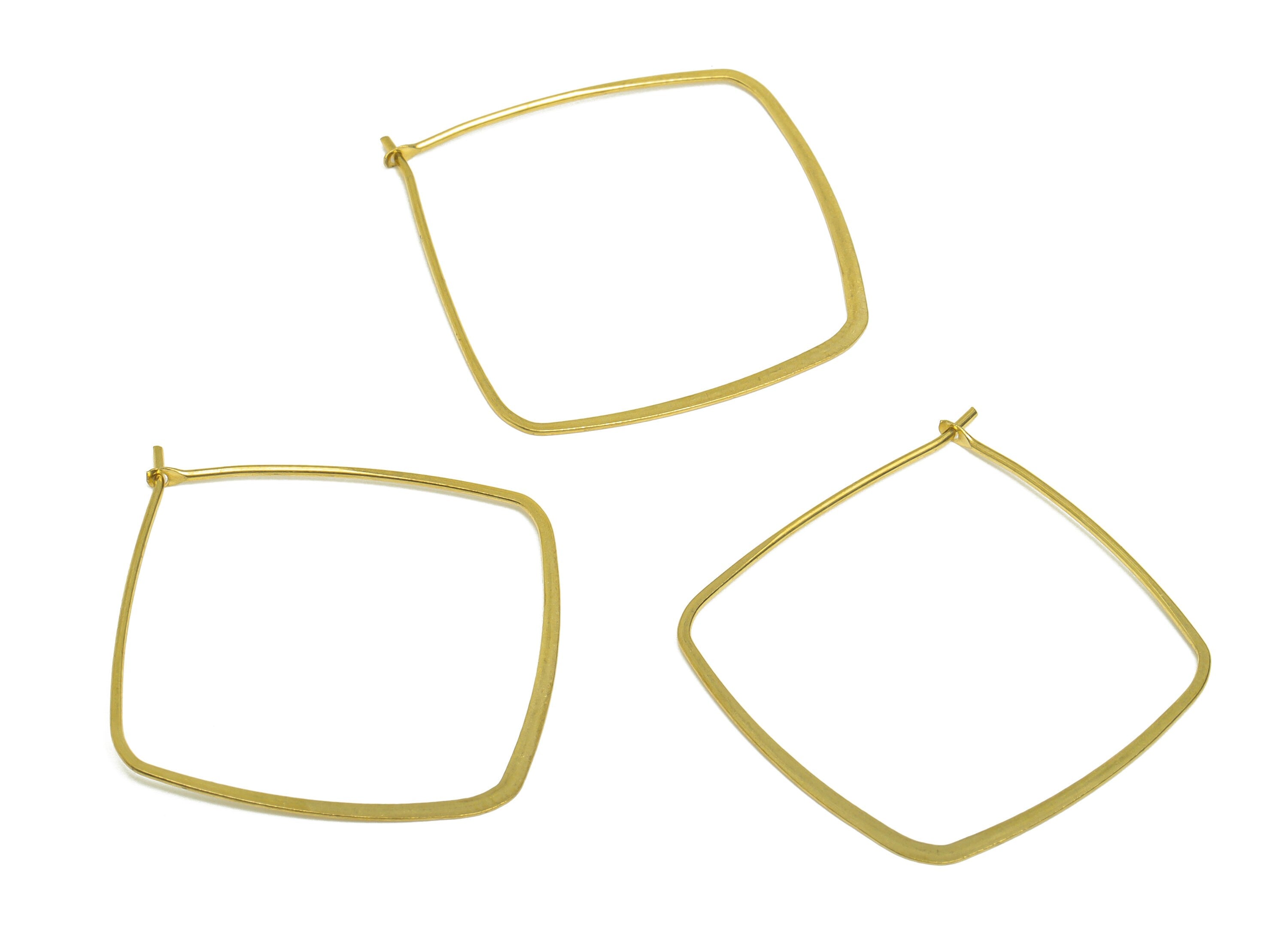 30mm Brass Square Wire Hoop Earring - Raw Brass Hammered Geometry Wire Earring - Brass Hammered Ear Wire Hoop - 35x32x0.8mm - PP10372-30 - DOMEDBAZAAR