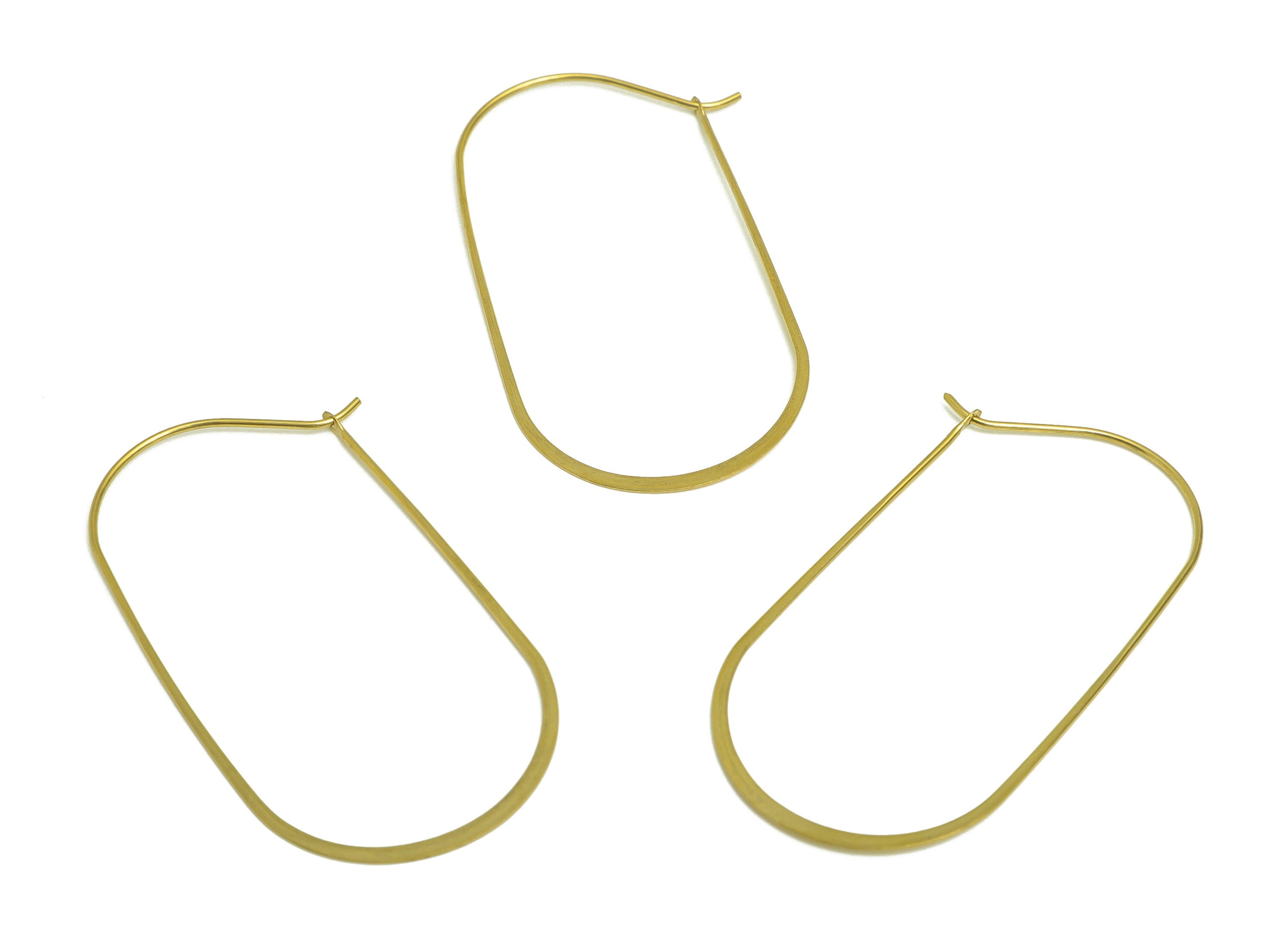 50mm Brass Oval Wire Hoop Earring - Raw Brass Hammered Geometry Wire Earring - Brass Hammered Ear Wire Hoop - 52x27x0.8mm - PP10373-50 - DOMEDBAZAAR