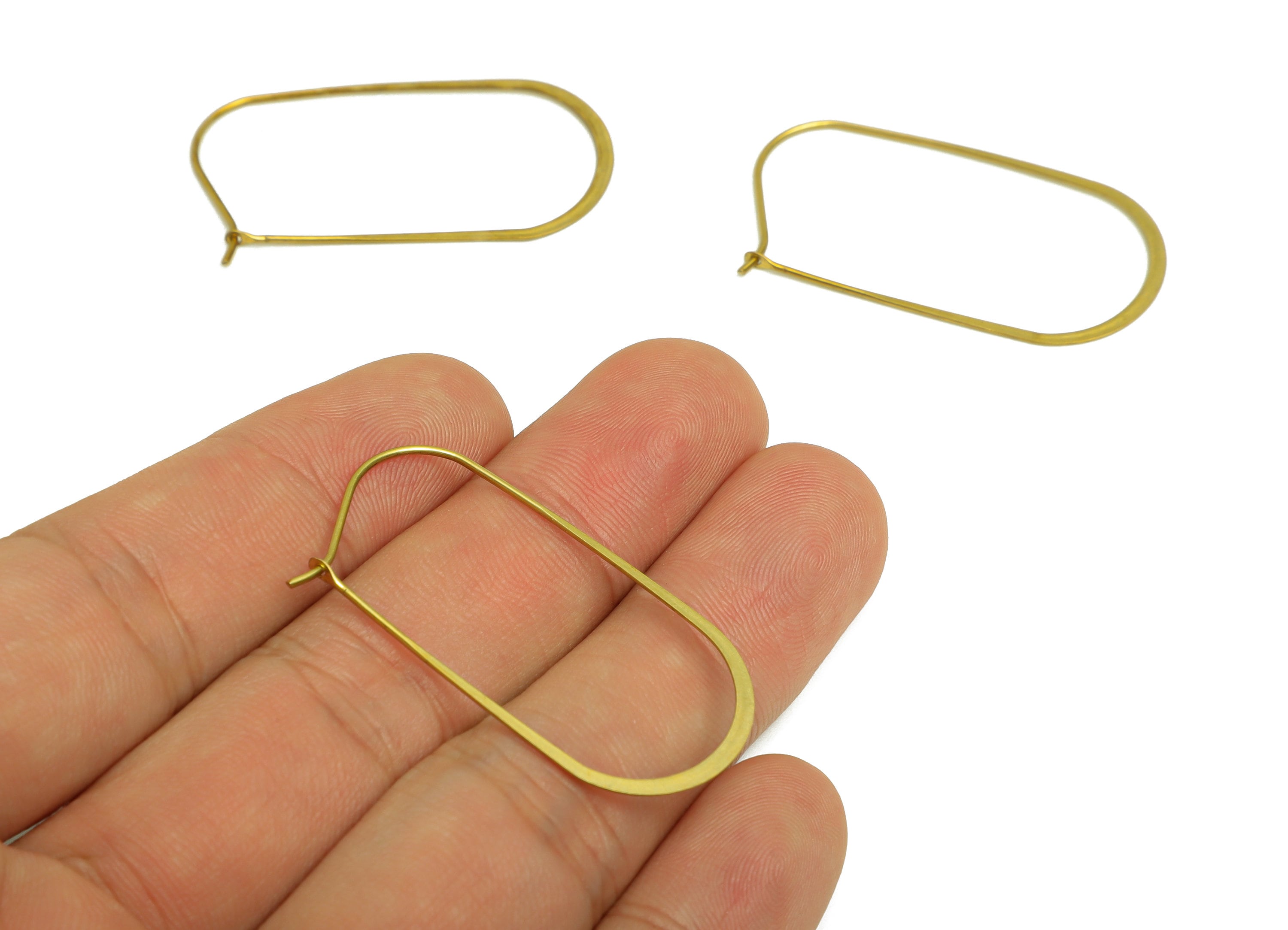 40mm Brass Oval Wire Hoop Earring - Raw Brass Hammered Geometry Wire Earring - Brass Hammered Ear Wire Hoop - 41x20x0.8mm - PP10373-40 - DOMEDBAZAAR