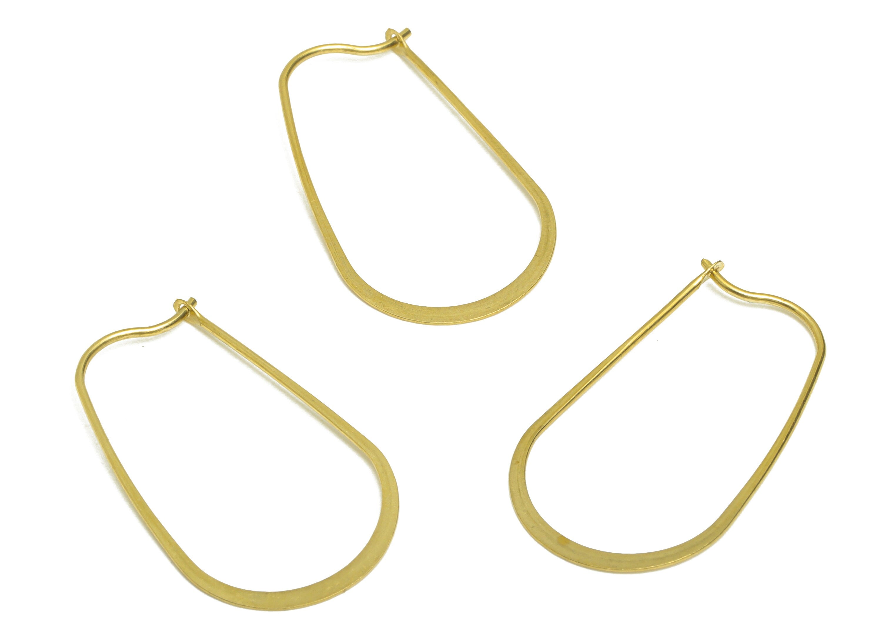 30mm Brass Oval Wire Hoop Earring - Raw Brass Hammered Geometry Wire Earring - Brass Hammered Ear Wire Hoop - 31x19x0.8mm - PP10373-30 - DOMEDBAZAAR