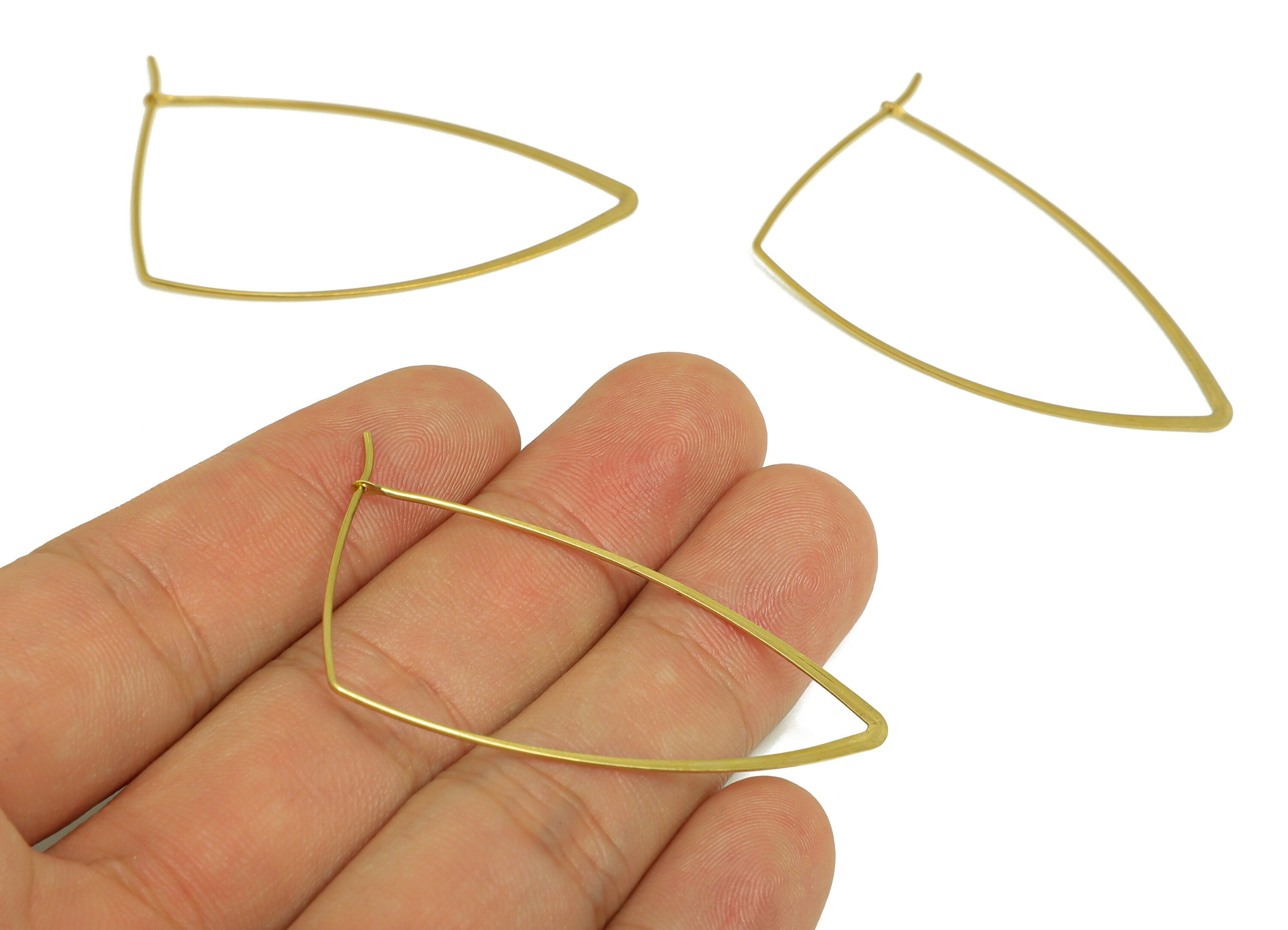 50mm Brass Triangle Wire Hoop Earring - Raw Brass Hammered Geometry Wire Earring - Brass Hammered Ear Wire Hoop - 50x29x0.8mm - PP10424-50 - DOMEDBAZAAR