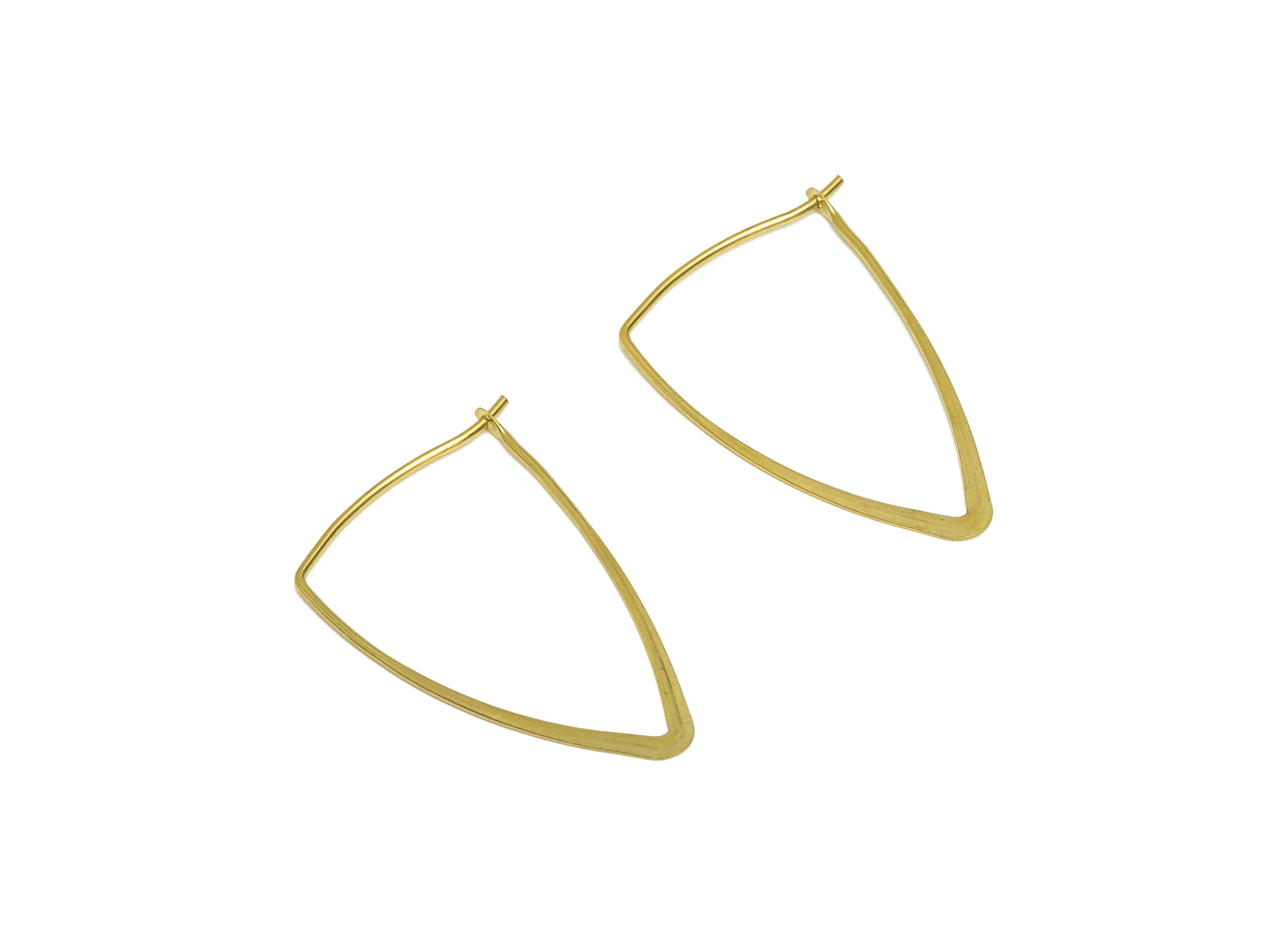 30mm Brass Triangle Wire Hoop Earring - Raw Brass Hammered Geometry Wire Earring - Brass Hammered Ear Wire Hoop - 31x19x0.8mm - PP10424-30 - DOMEDBAZAAR