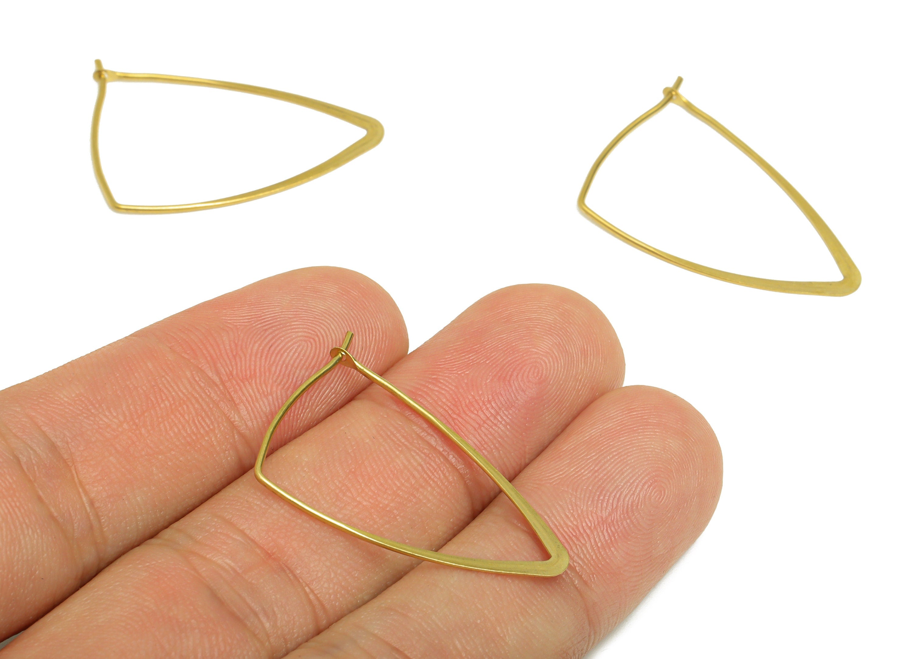 30mm Brass Triangle Wire Hoop Earring - Raw Brass Hammered Geometry Wire Earring - Brass Hammered Ear Wire Hoop - 31x19x0.8mm - PP10424-30 - DOMEDBAZAAR