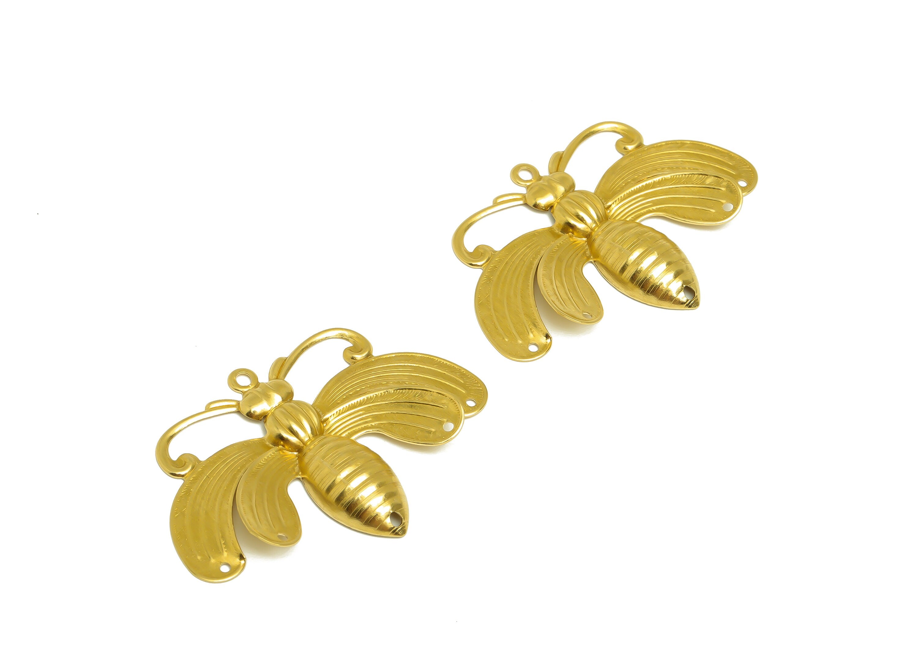 Brass Bee Earring Charm - Brass Textured Bee Connector - Textured Vintage Looking Earring Charm - Animal Charm - 49x34x4.6mm - PP10429 - DOMEDBAZAAR