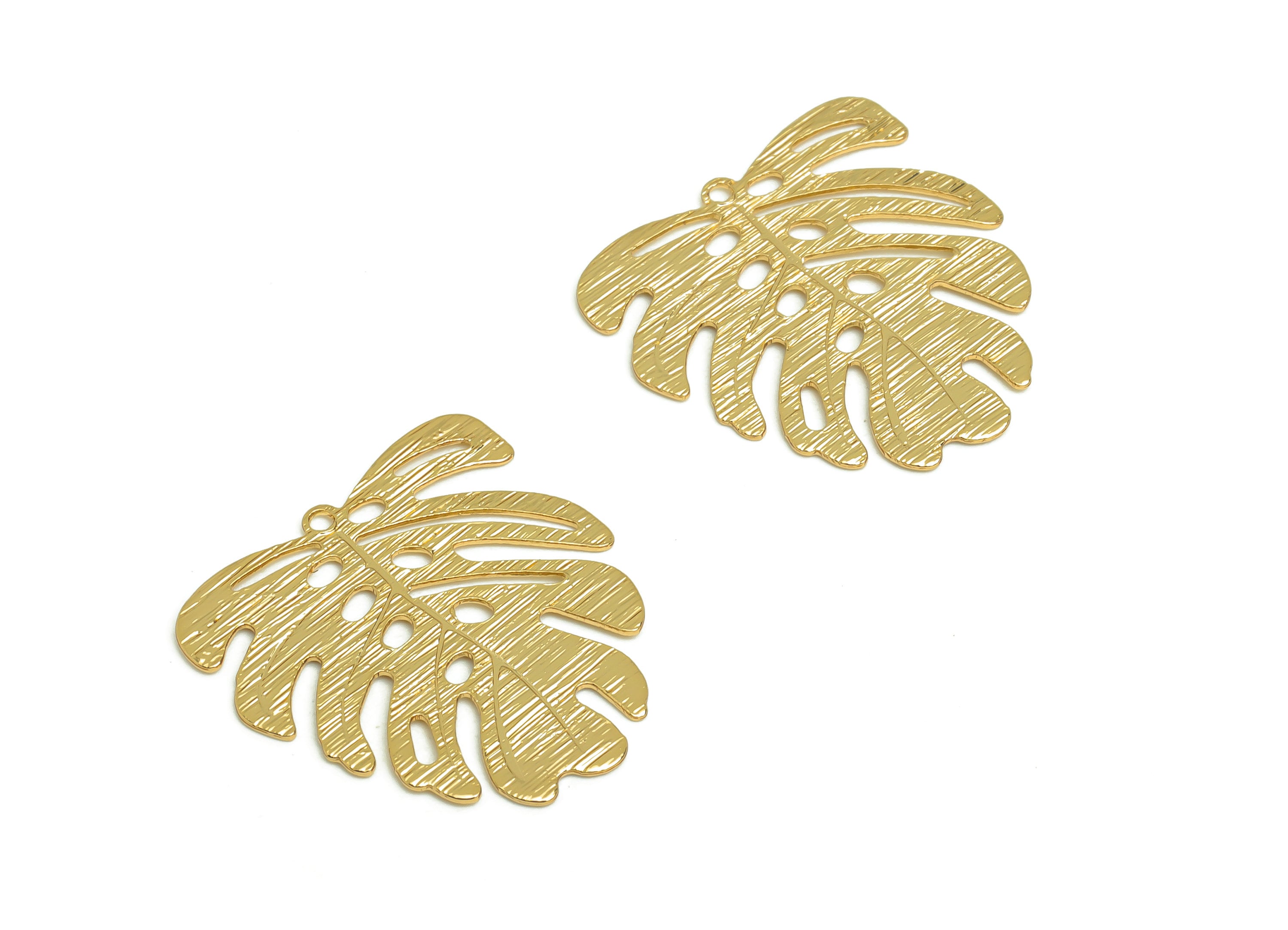 Brass Monstera Charms - Raw Brass Textured Monstera Earrings and Pendant - Textured Earring Findings - Jewelry Making - 22x21x0.6mm- PP10343 - DOMEDBAZAAR