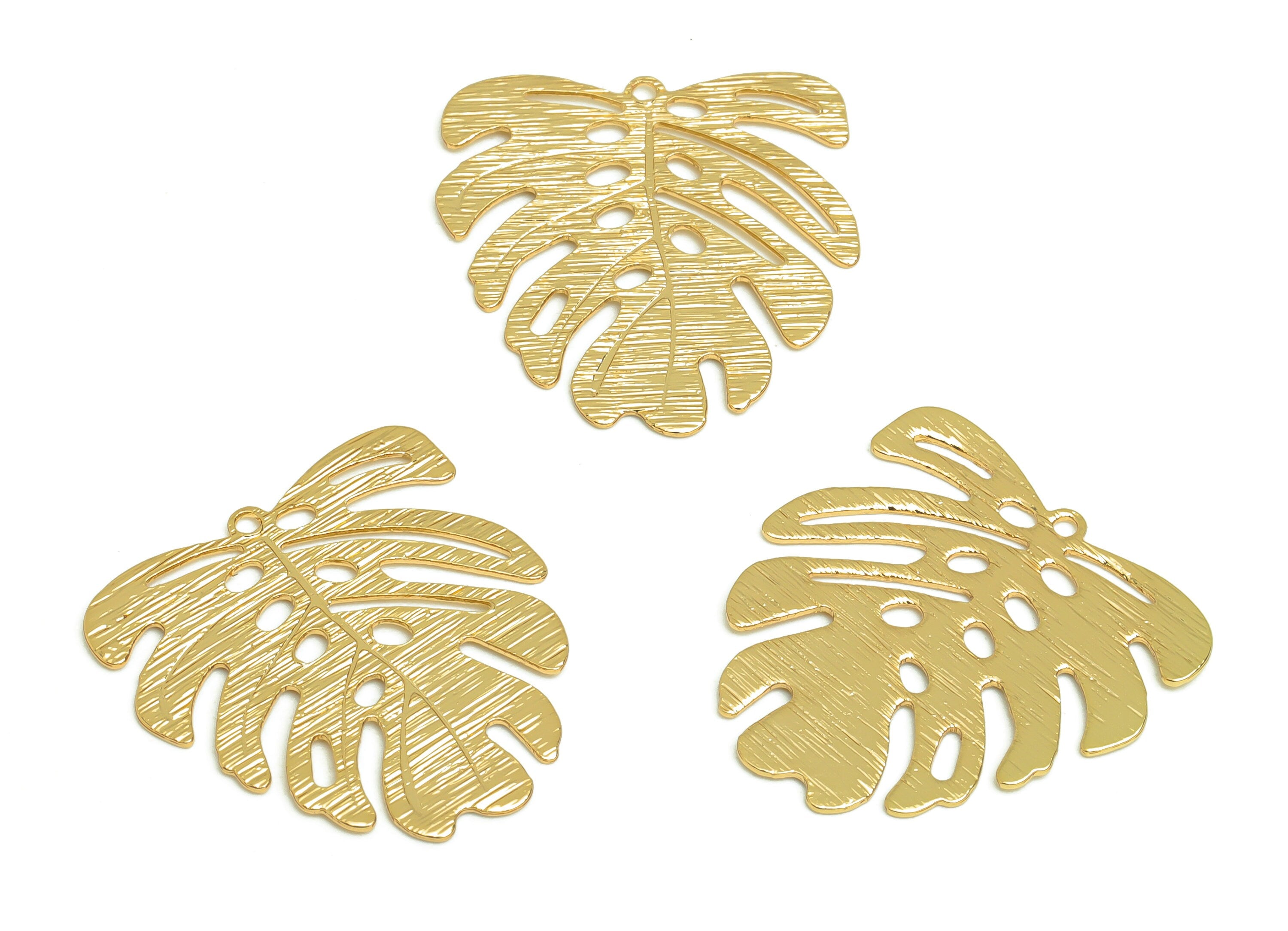 Brass Monstera Charms - Raw Brass Textured Monstera Earrings and Pendant - Textured Earring Findings - Jewelry Making - 22x21x0.6mm- PP10343 - DOMEDBAZAAR