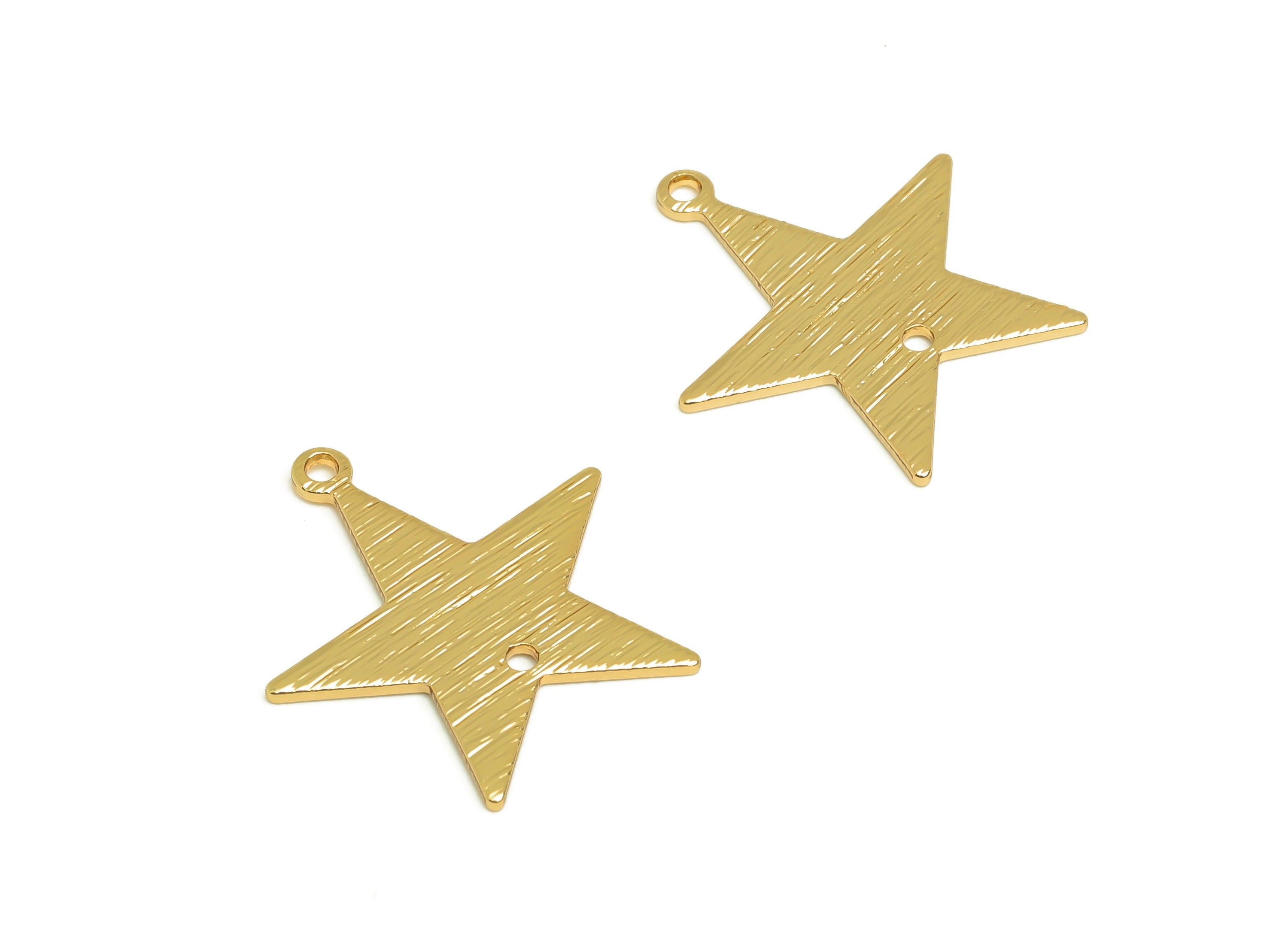Brass Textured Star Earring Connector - Raw Brass Five-Pentagram Star Earring Charms - Jewelry Making Supplies - 22x20x0.9mm - PP10348 - DOMEDBAZAAR