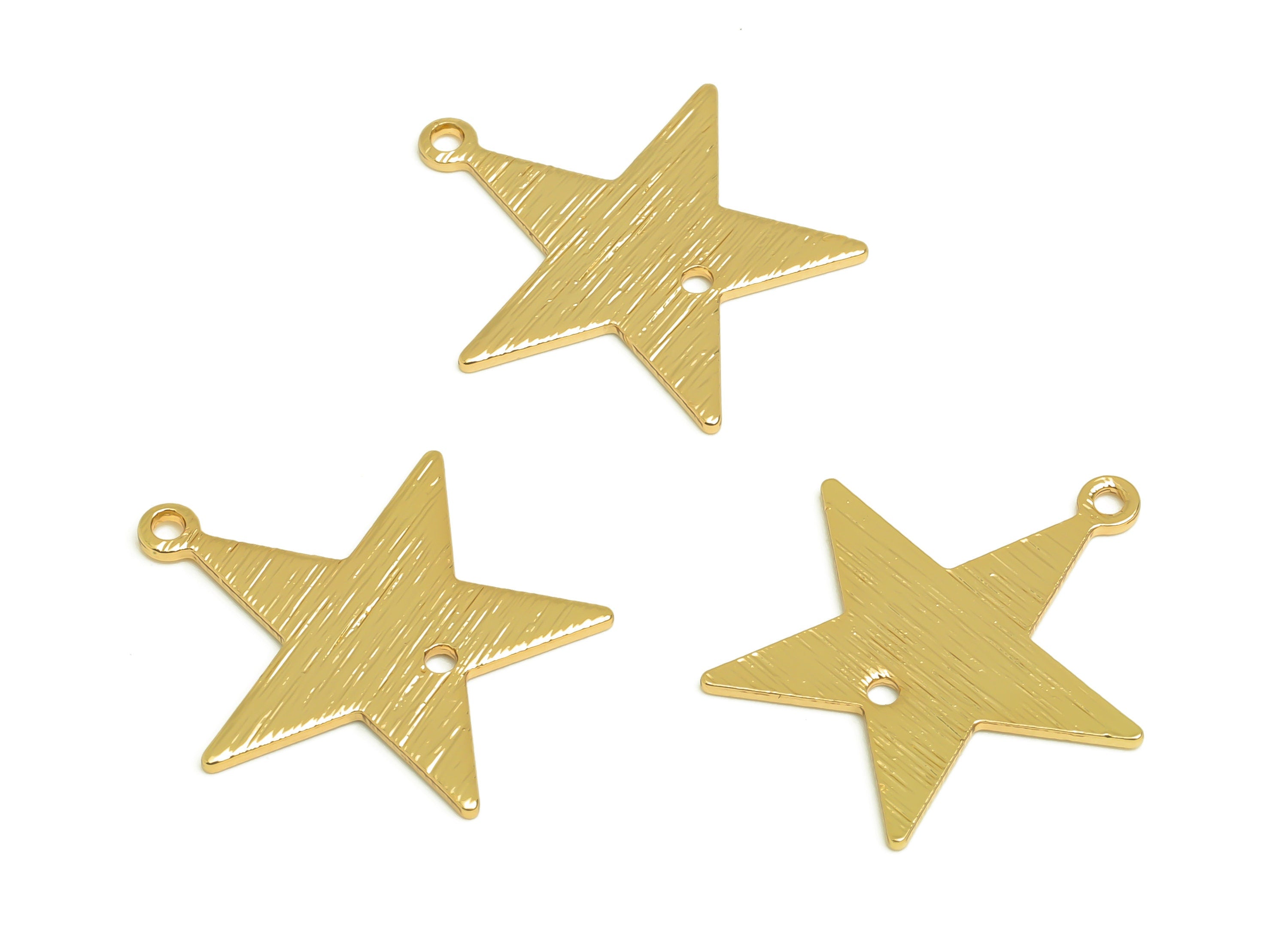 Brass Textured Star Earring Connector - Raw Brass Five-Pentagram Star Earring Charms - Jewelry Making Supplies - 22x20x0.9mm - PP10348 - DOMEDBAZAAR