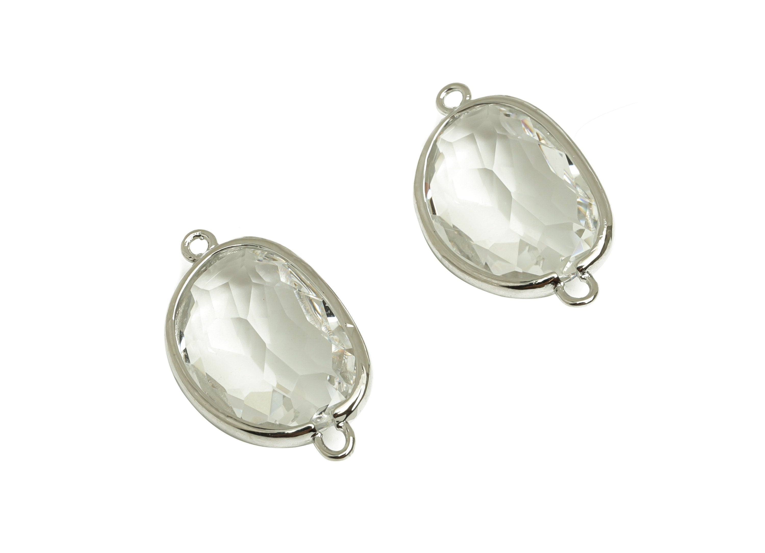 Crystal Oval Earring Connector - Gold Oval Pendant - KC Silver Tone Plated Brass - Jewelry Making Supplies - 20x12x6.5mm - GS1046B - DOMEDBAZAAR