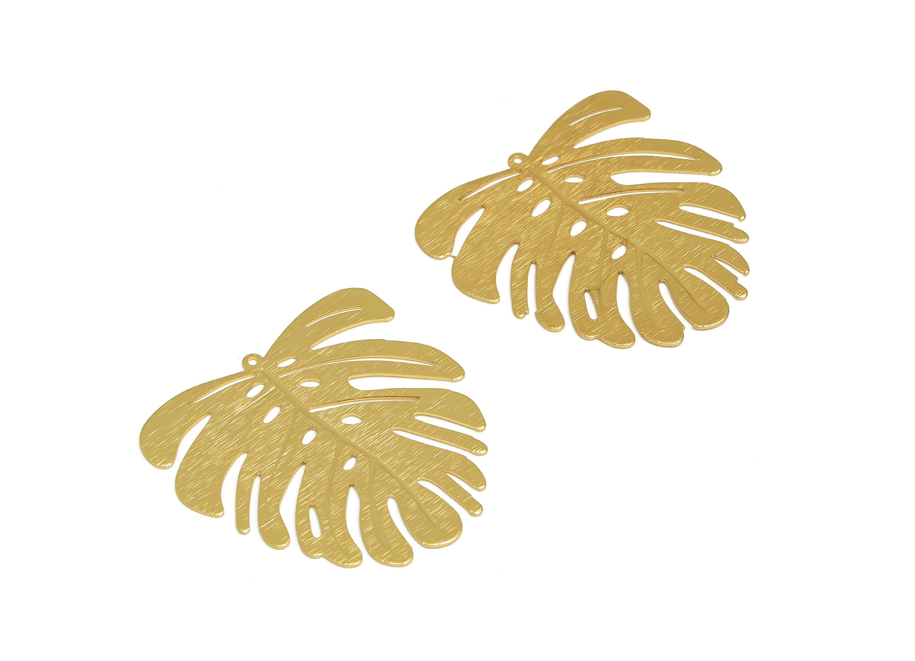 Brass Monstera Charms - Raw Brass Textured Monstera Earrings and Pendants - Earring Findings - Jewelry Supplies - 45.2x44x0.7mm - PP10347 - DOMEDBAZAAR