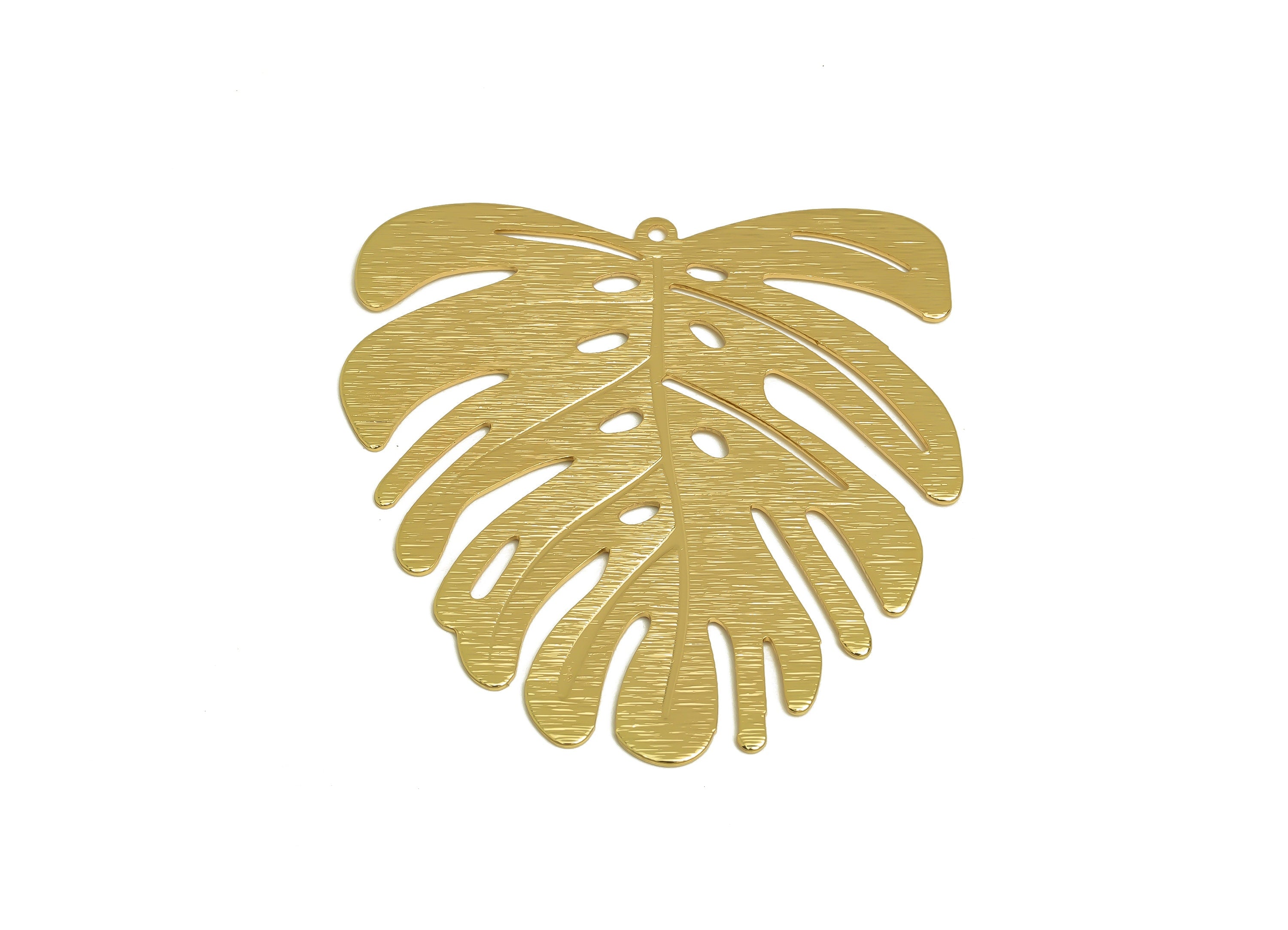 Brass Monstera Charms - Raw Brass Textured Monstera Earrings and Pendants - Earring Findings - Jewelry Supplies - 45.2x44x0.7mm - PP10347 - DOMEDBAZAAR