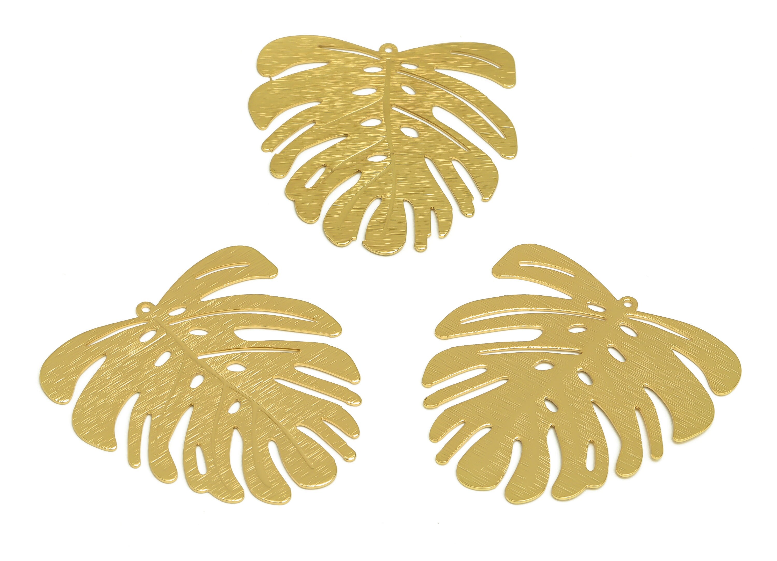Brass Monstera Charms - Raw Brass Textured Monstera Earrings and Pendants - Earring Findings - Jewelry Supplies - 45.2x44x0.7mm - PP10347 - DOMEDBAZAAR