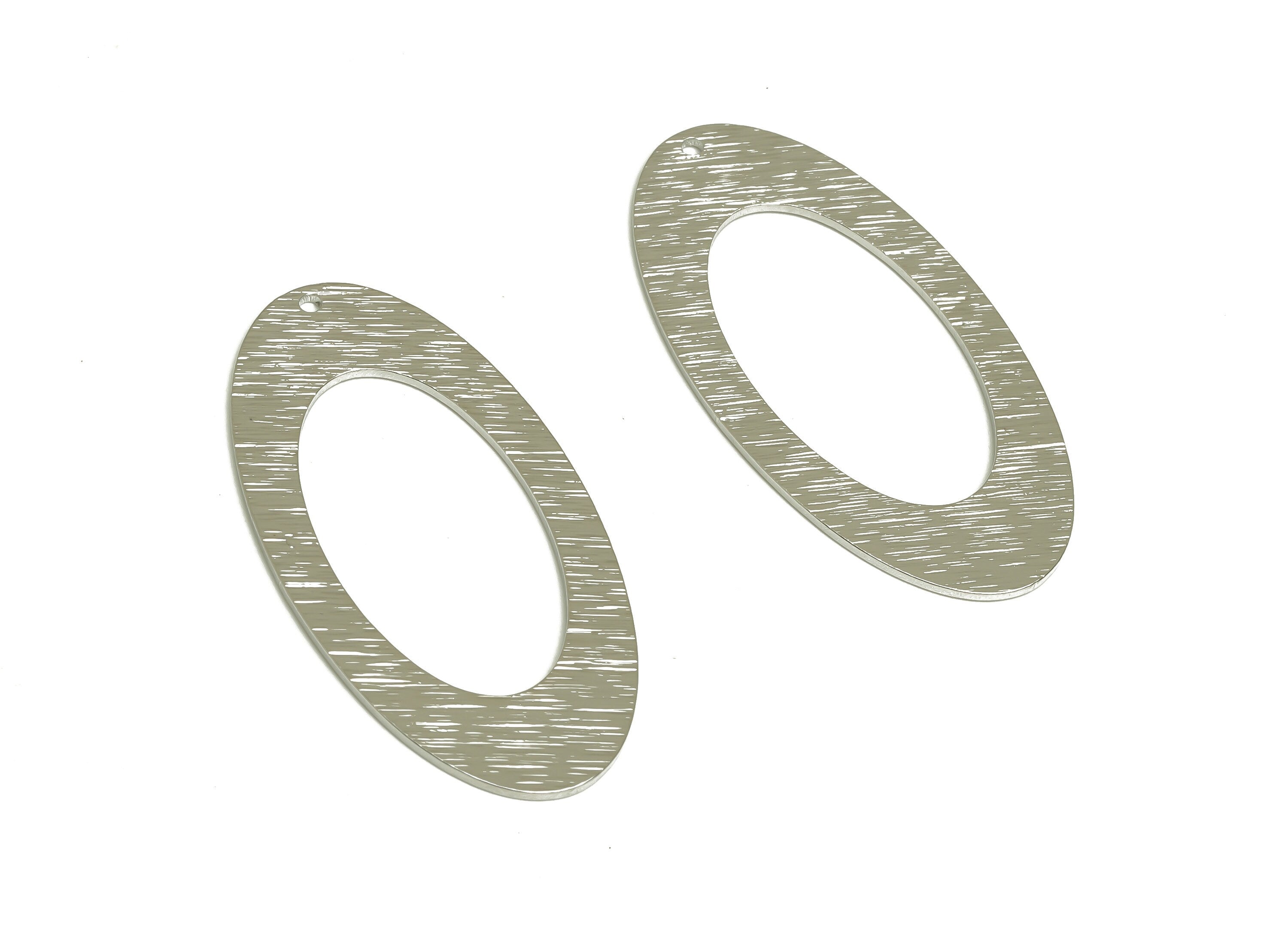 Brass Long Oval Earring Charms - Silver Tone Plated Oval Brass Pendant - Minimalism Earring Findings - Jewelry Making- 45x23x1mm - PP10440S - DOMEDBAZAAR