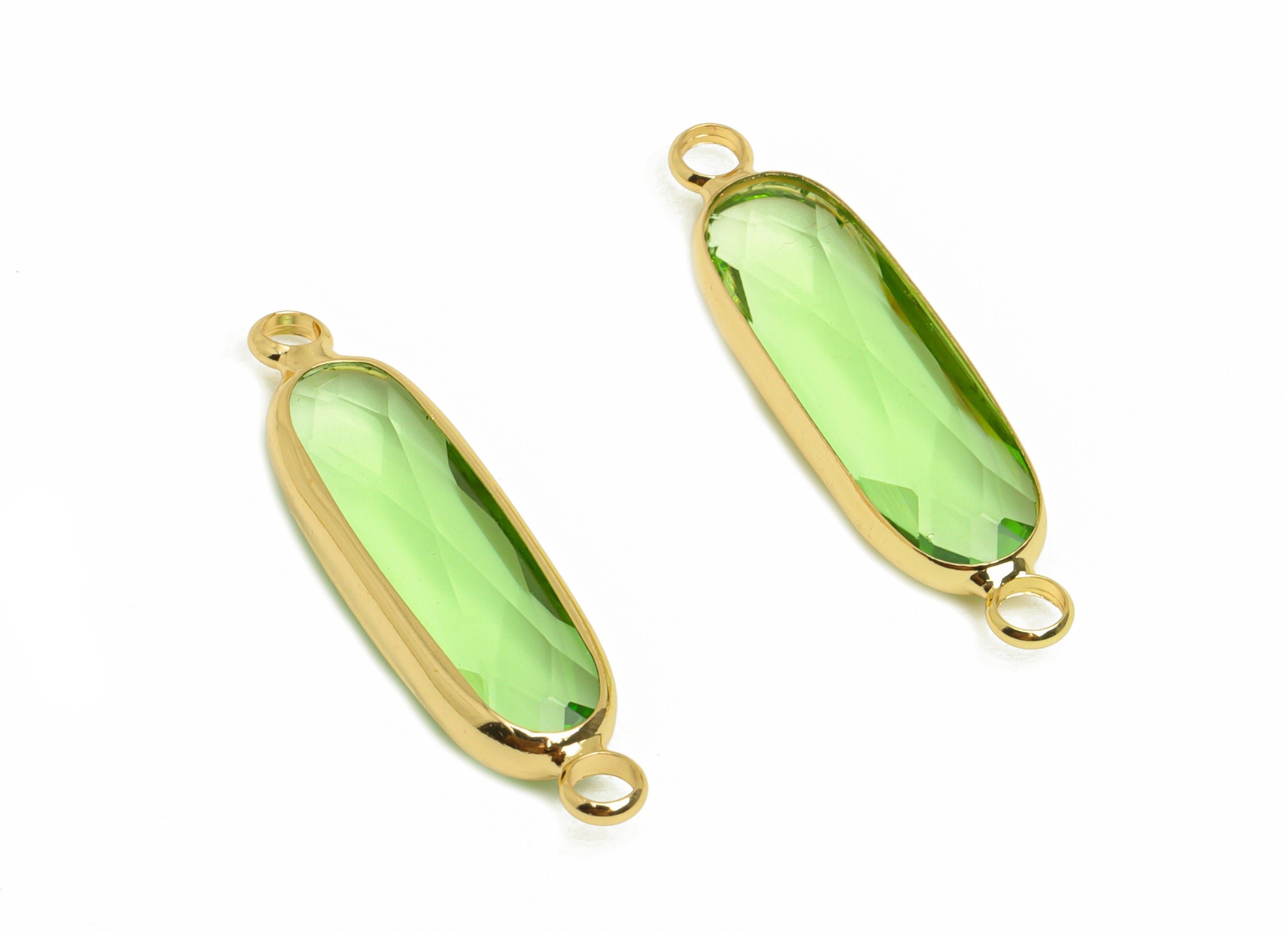 Glass Oval Earring Connector - Brass Oval Frame Charms - Bracelet Connector - Gold Tone Plated Brass - Faceted Glass - 29x7.7x5mm - GS1119C - DOMEDBAZAAR