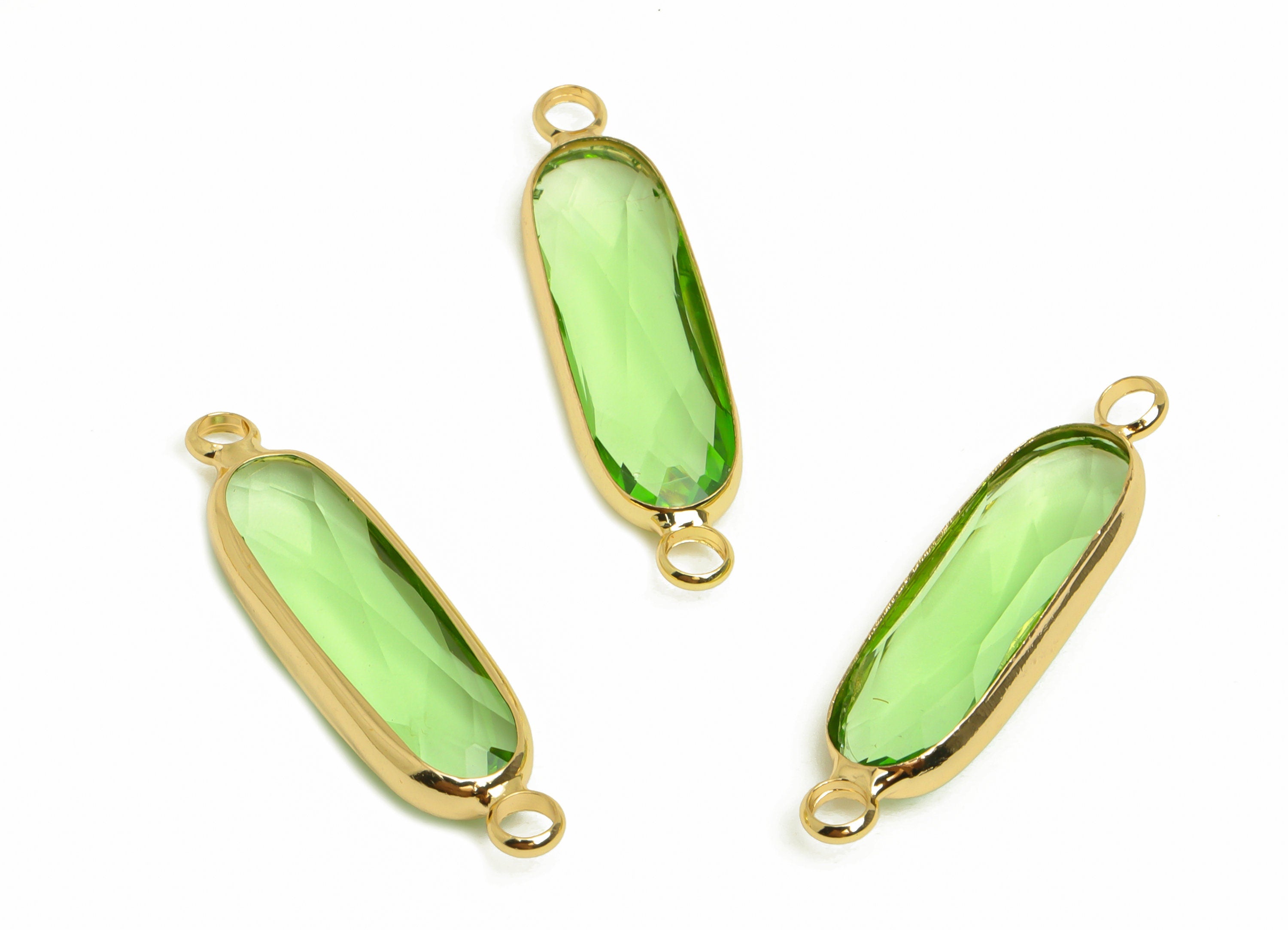 Glass Oval Earring Connector - Brass Oval Frame Charms - Bracelet Connector - Gold Tone Plated Brass - Faceted Glass - 29x7.7x5mm - GS1119C - DOMEDBAZAAR