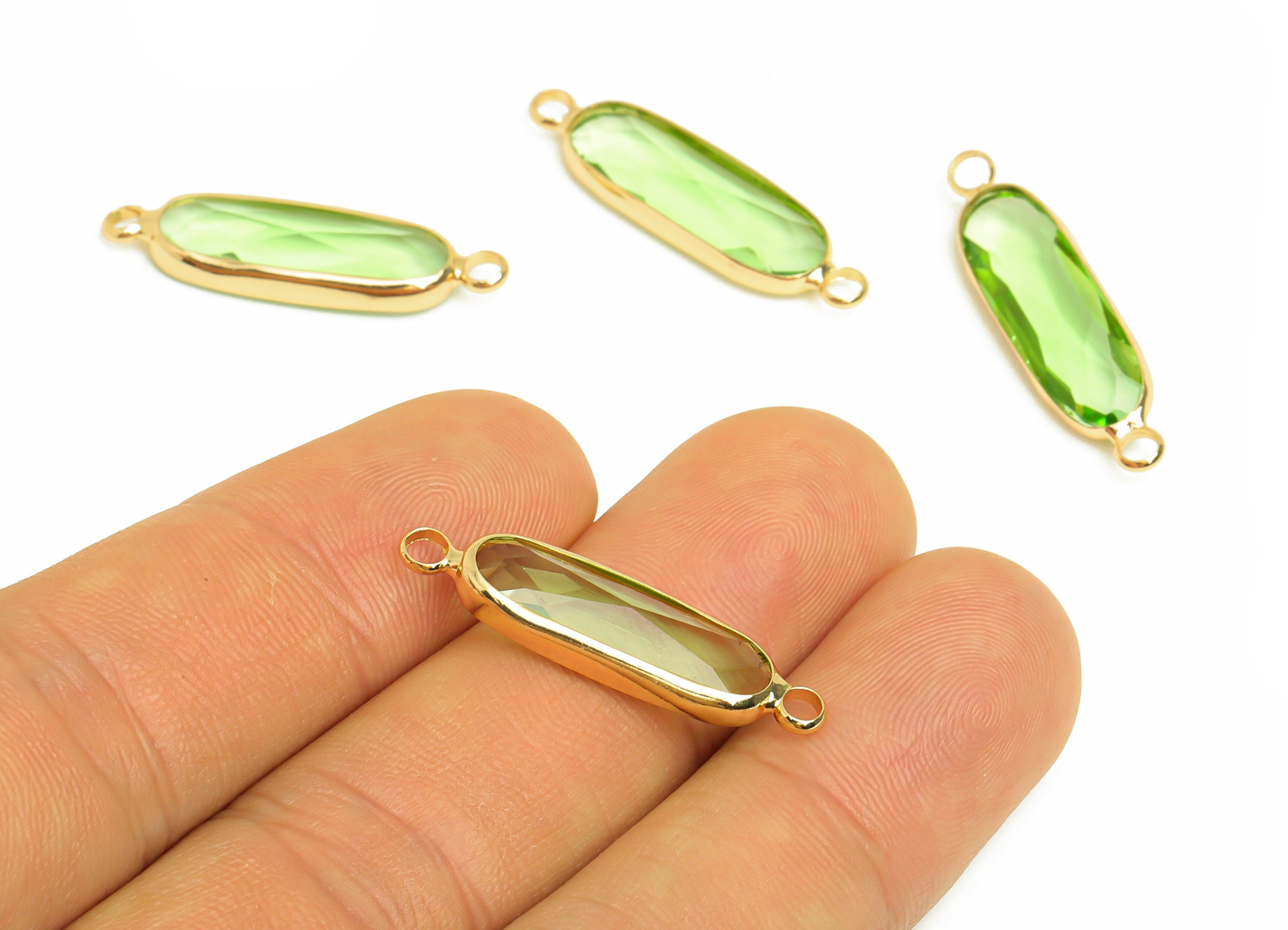 Glass Oval Earring Connector - Brass Oval Frame Charms - Bracelet Connector - Gold Tone Plated Brass - Faceted Glass - 29x7.7x5mm - GS1119C - DOMEDBAZAAR