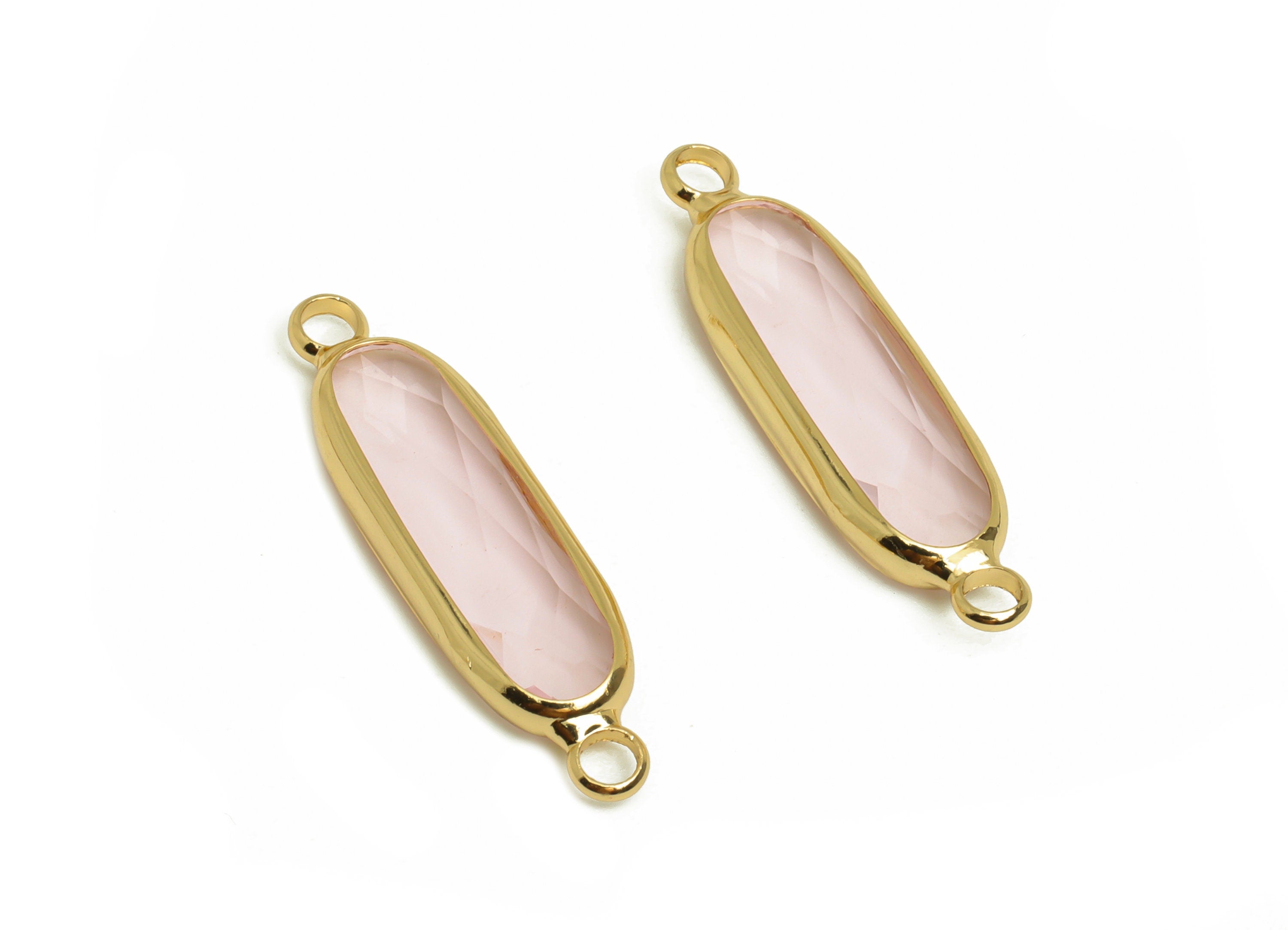 Glass Oval Earring Connector - Brass Oval Frame Charms - Bracelet Connector - Gold Tone Plated Brass - Faceted Glass - 29x7.7x5mm - GS1119D - DOMEDBAZAAR