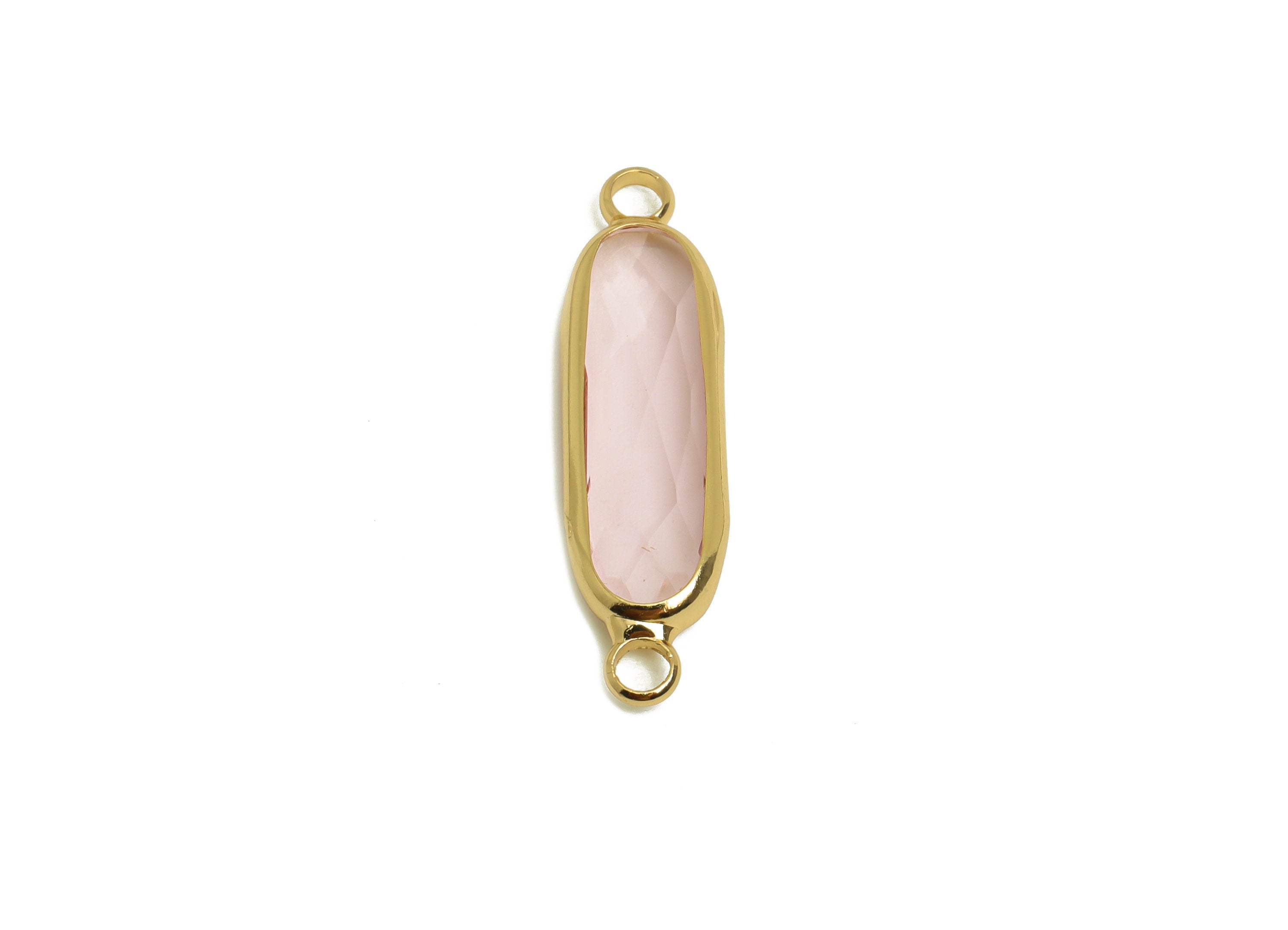 Glass Oval Earring Connector - Brass Oval Frame Charms - Bracelet Connector - Gold Tone Plated Brass - Faceted Glass - 29x7.7x5mm - GS1119D - DOMEDBAZAAR