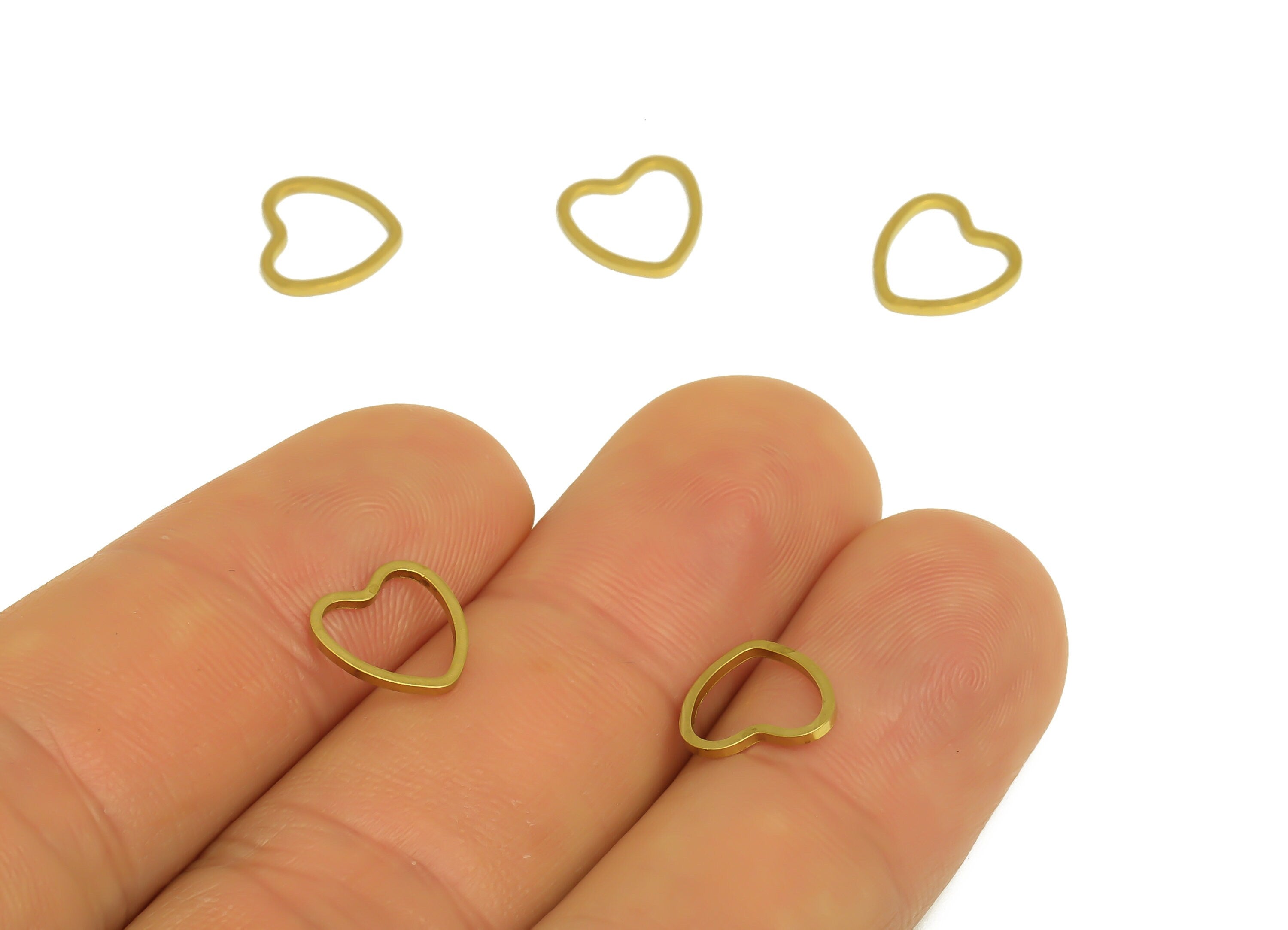 10mm Brass Heart Charms - Raw Brass Heart Earring Charm - Brass Heart Connector - Brass Heart Wire Earring Cham - 9.3x9x0.8mm - PP10362-10 - DOMEDBAZAAR