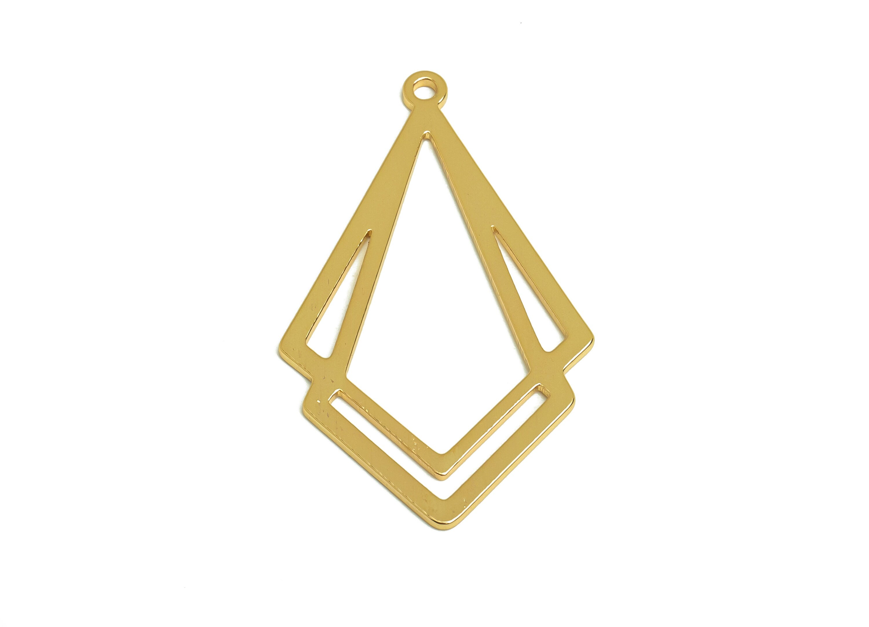 Brass Diamond Charms - Raw Brass Textured Rhombic Earring Charm - Brass Geometry Pendant - Kc Gold Tone Plating - 43x25x1.2mm - PP10448 - DOMEDBAZAAR