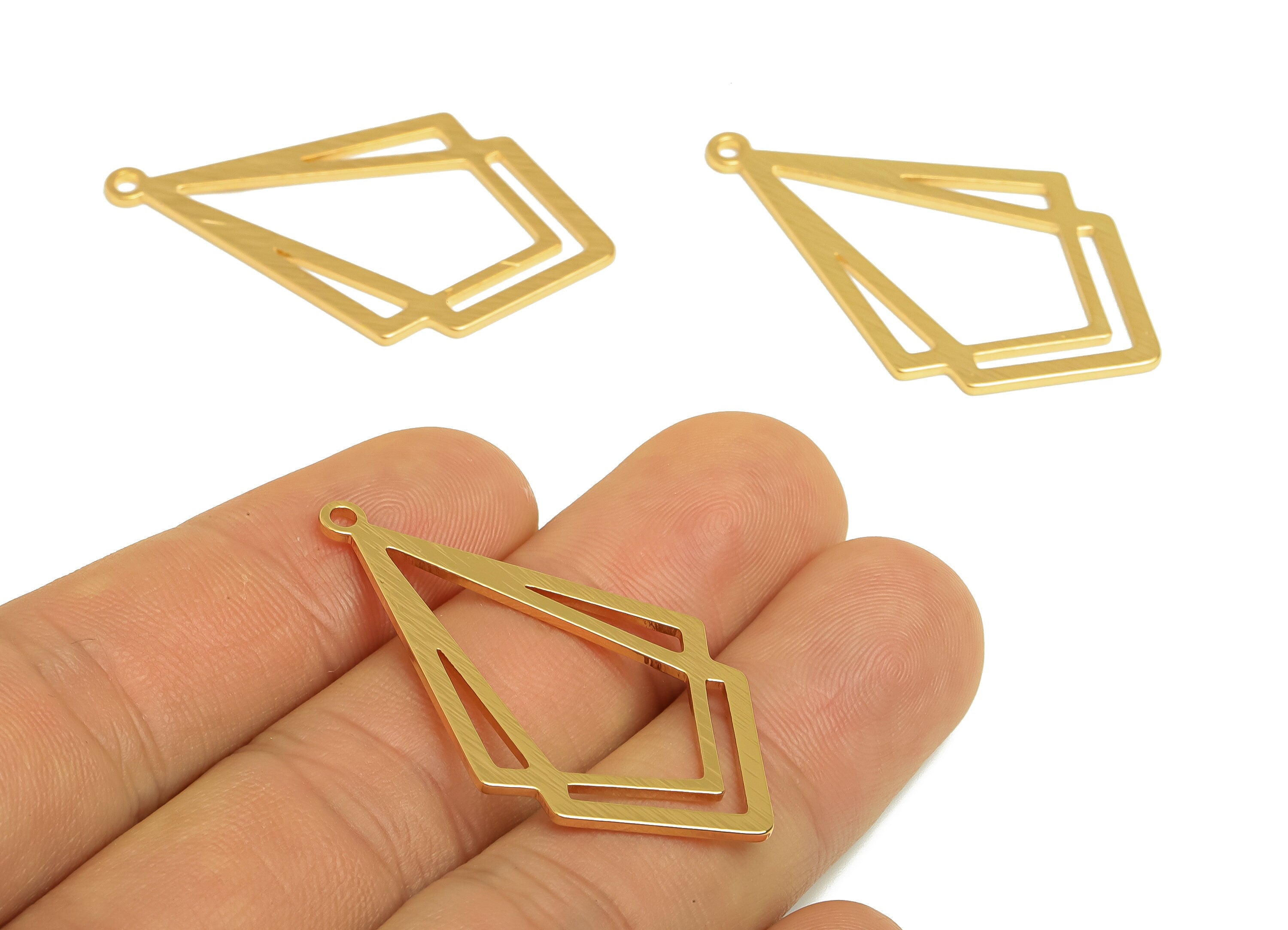 Brass Diamond Charms - Raw Brass Textured Rhombic Earring Charm - Brass Geometry Pendant - Kc Gold Tone Plating - 43x25x1.2mm - PP10448 - DOMEDBAZAAR