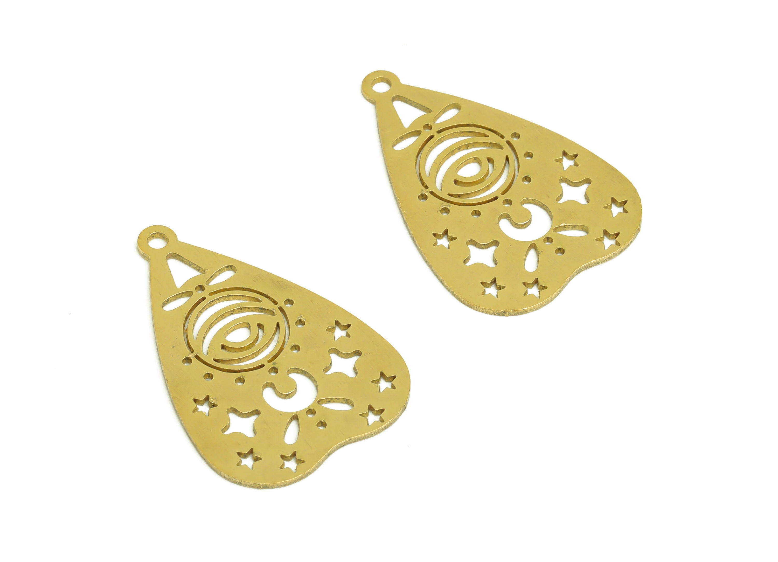 Brass Heart Eye Earring Charms - Raw Brass Heart Star Charms and Pendant - Earring Finding - Jewelry Making Supplies - 30x20x0.7mm - PP10355 - DOMEDBAZAAR