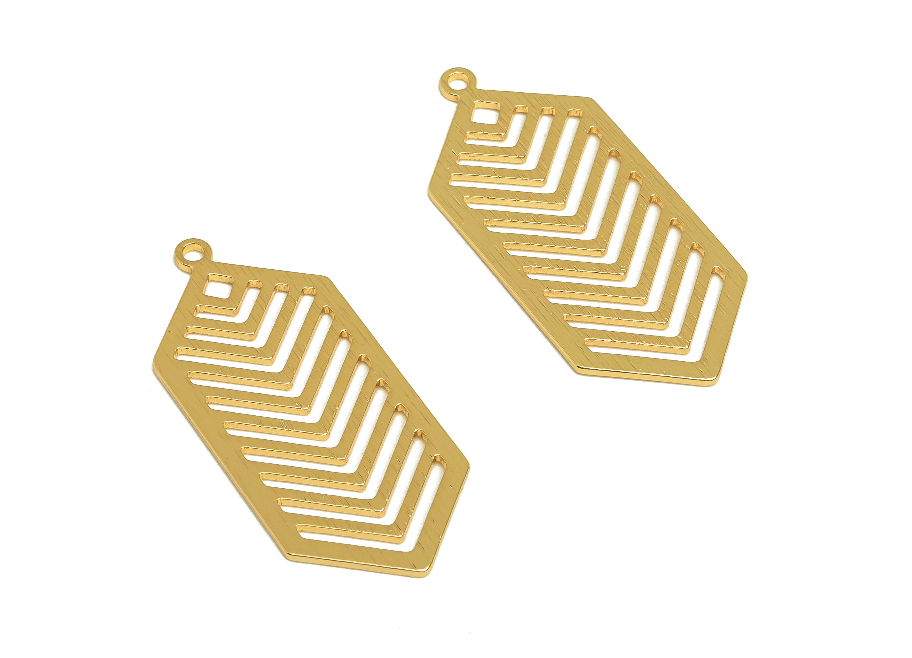 Brass Hexagon Charms - Raw Brass Textured Hexagon Earring Charm - Brass Geometry Pendant - Kc Gold Tone Plating - 43x19x1.2mm - PP10447 - DOMEDBAZAAR