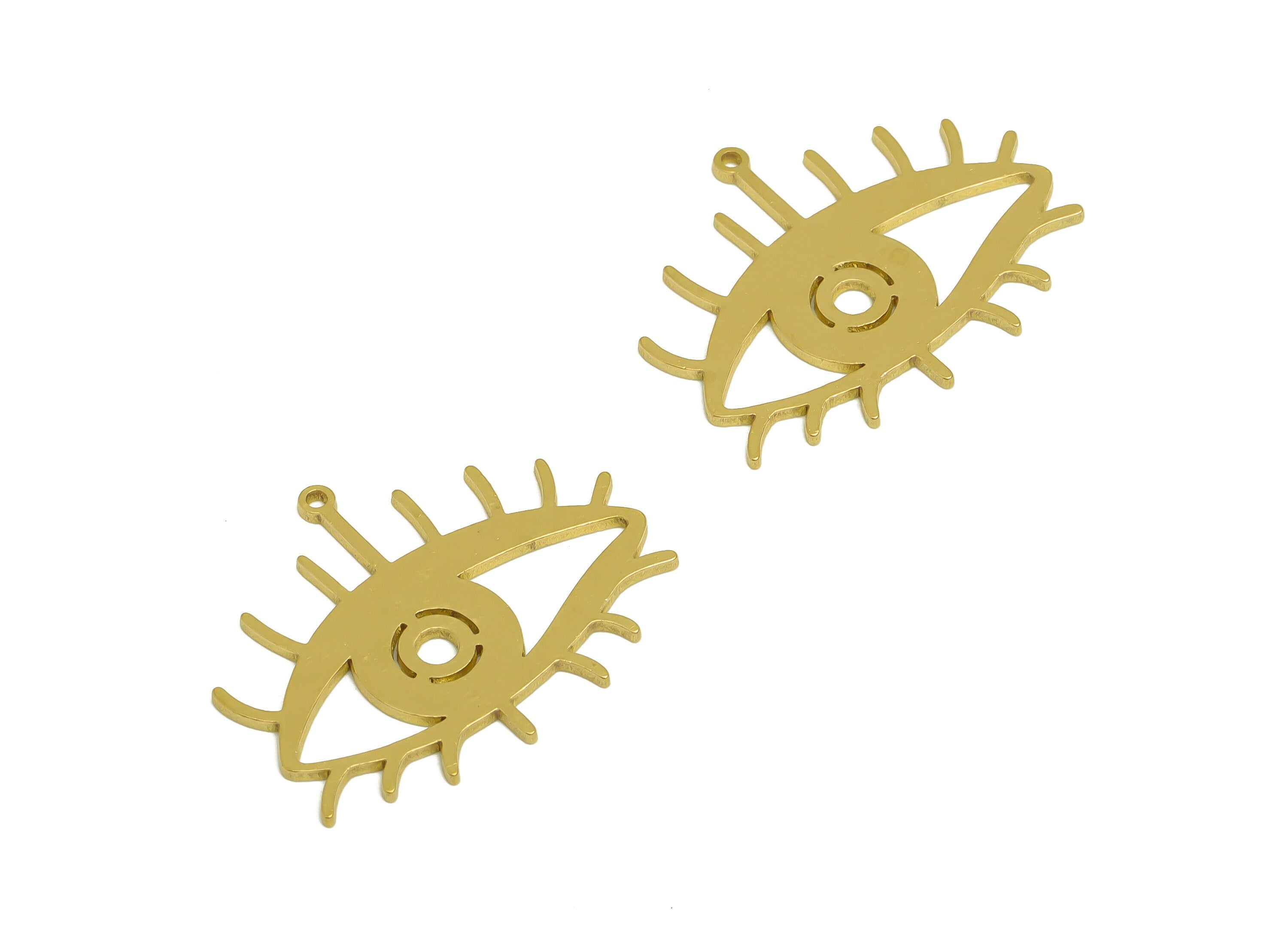 Brass Eye Earring Charms - Raw Brass Eyelash Pendant - Brass Hollow Eye Charms - Earring Findings - Jewelry Supplies - 29x24x1.1mm - PP10438 - DOMEDBAZAAR