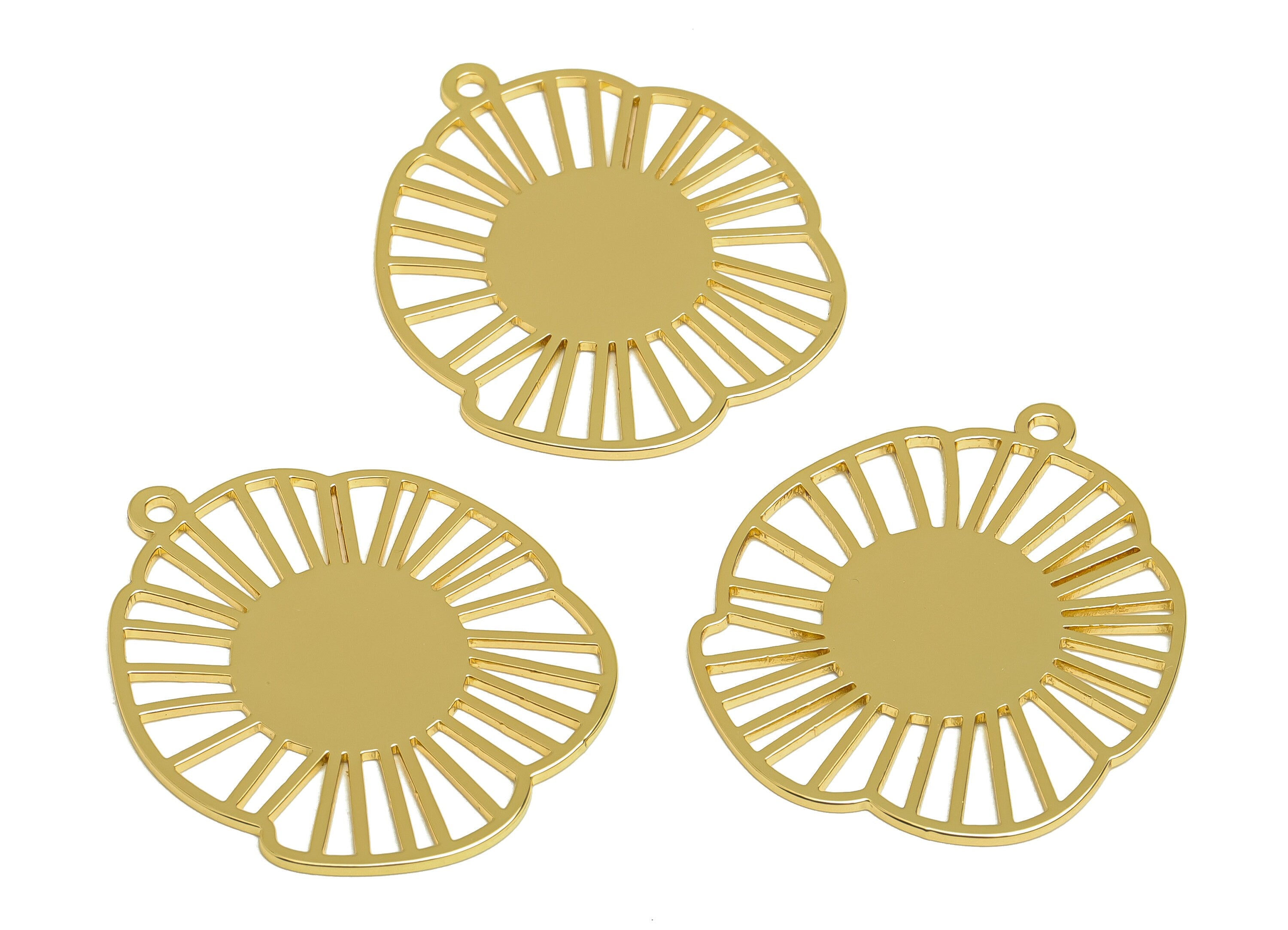 Brass Flower Earring Charms - Raw Brass Botanical Earring Charm - Brass Leaf Pendant - Kc Gold Tone Plating - 35x30x1mm - PP10456 - DOMEDBAZAAR