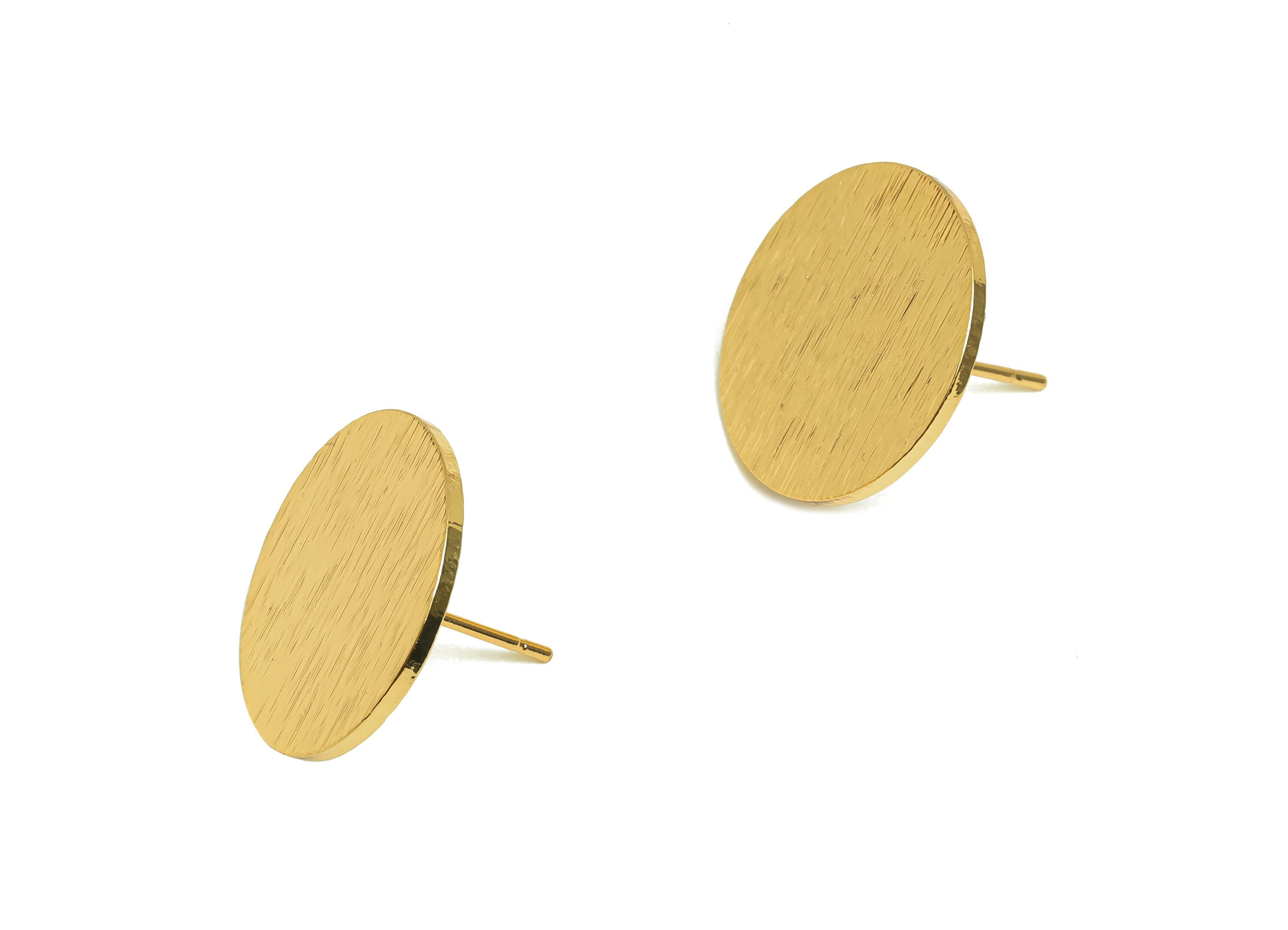 Brass Round Earring Stud - Raw Brass Textured Circle Earring Post - Brass Circle Post With Loop - Kc Gold Tone Plating - 18x18x1mm - PP10444 - DOMEDBAZAAR