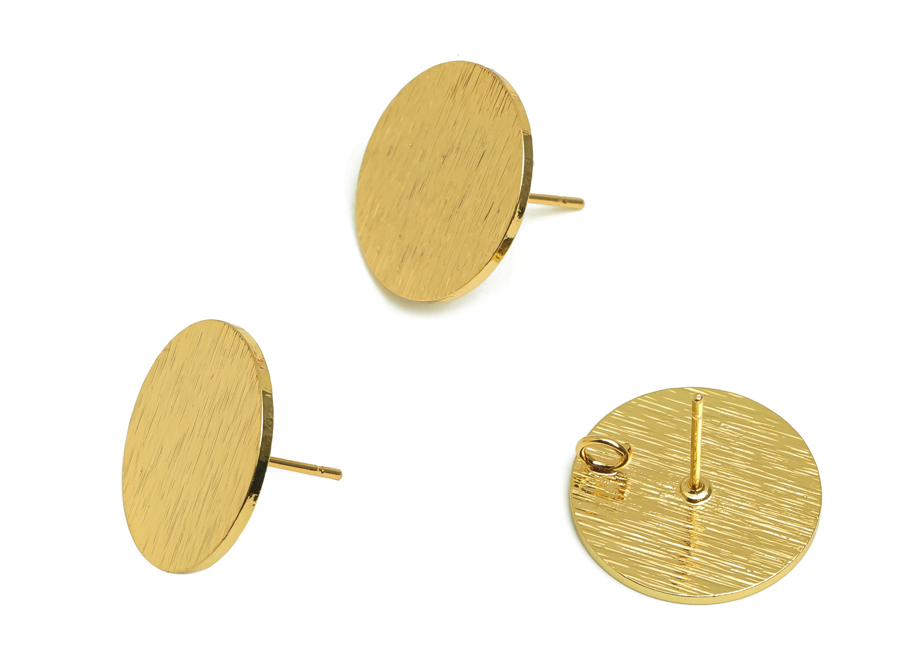 Brass Round Earring Stud - Raw Brass Textured Circle Earring Post - Brass Circle Post With Loop - Kc Gold Tone Plating - 18x18x1mm - PP10444 - DOMEDBAZAAR