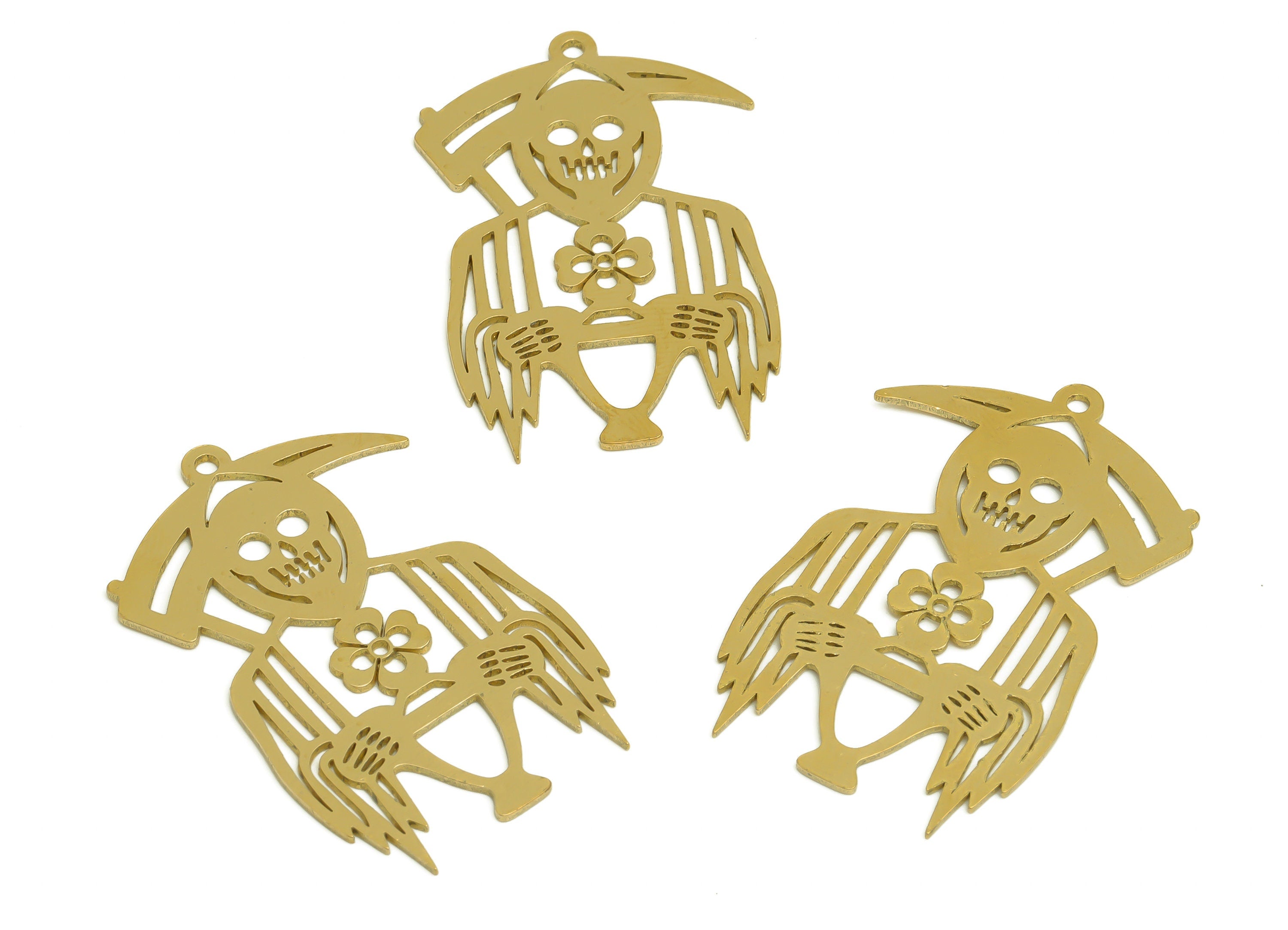 Brass Skull Earring Charms - Raw Brass Skull Earring and Pendant - Earring Findings - Jewelry Making Supplies - 39.6x25.8x0.8mm - PP10356 - DOMEDBAZAAR