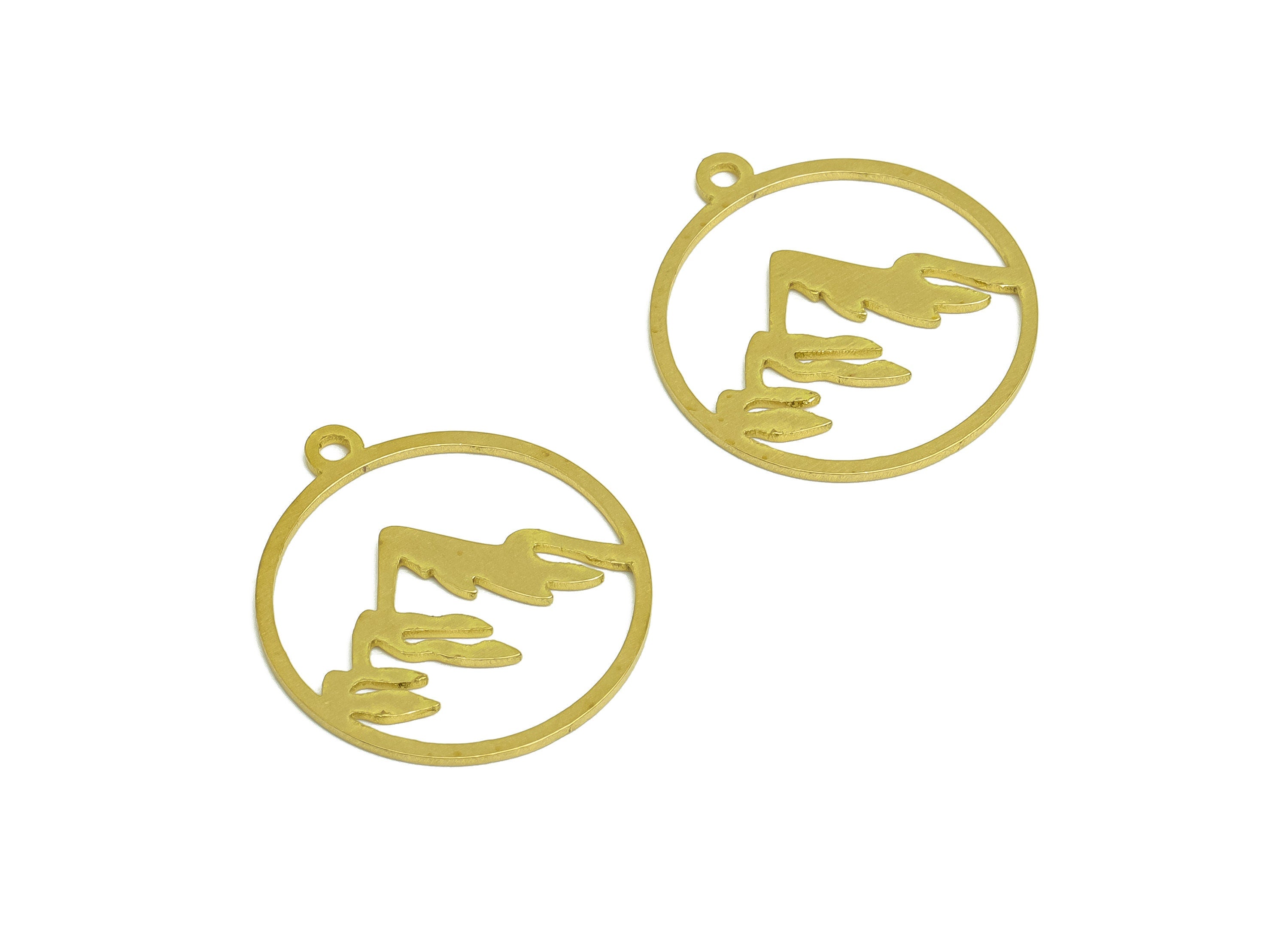 Brass Round Mountains Earring Charms - Raw Brass Circle Hills Mountains Pendant - Earring Finding - Jewelry Supplies - 22x20x0.8mm - PP10453 - DOMEDBAZAAR