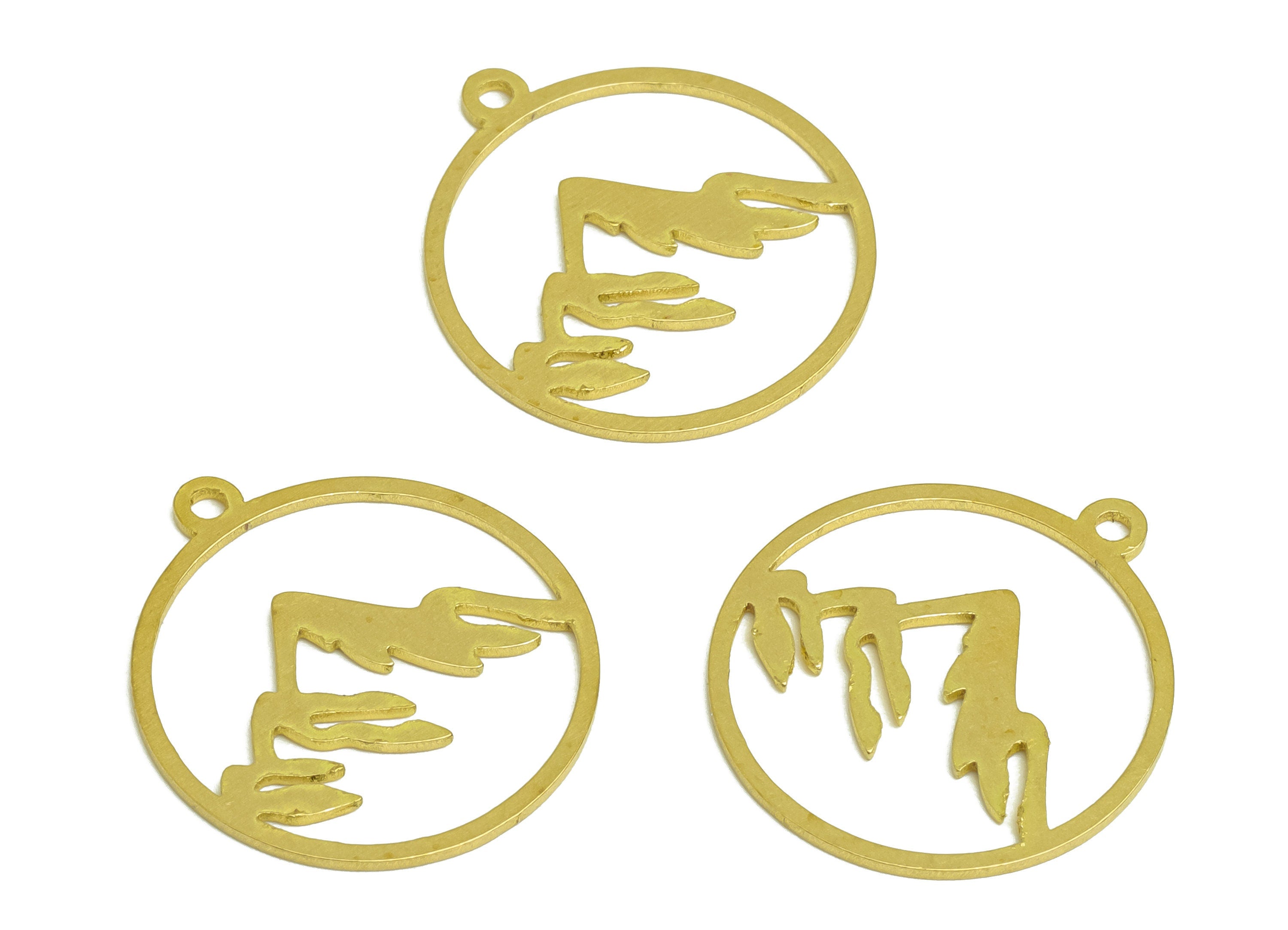 Brass Round Mountains Earring Charms - Raw Brass Circle Hills Mountains Pendant - Earring Finding - Jewelry Supplies - 22x20x0.8mm - PP10453 - DOMEDBAZAAR