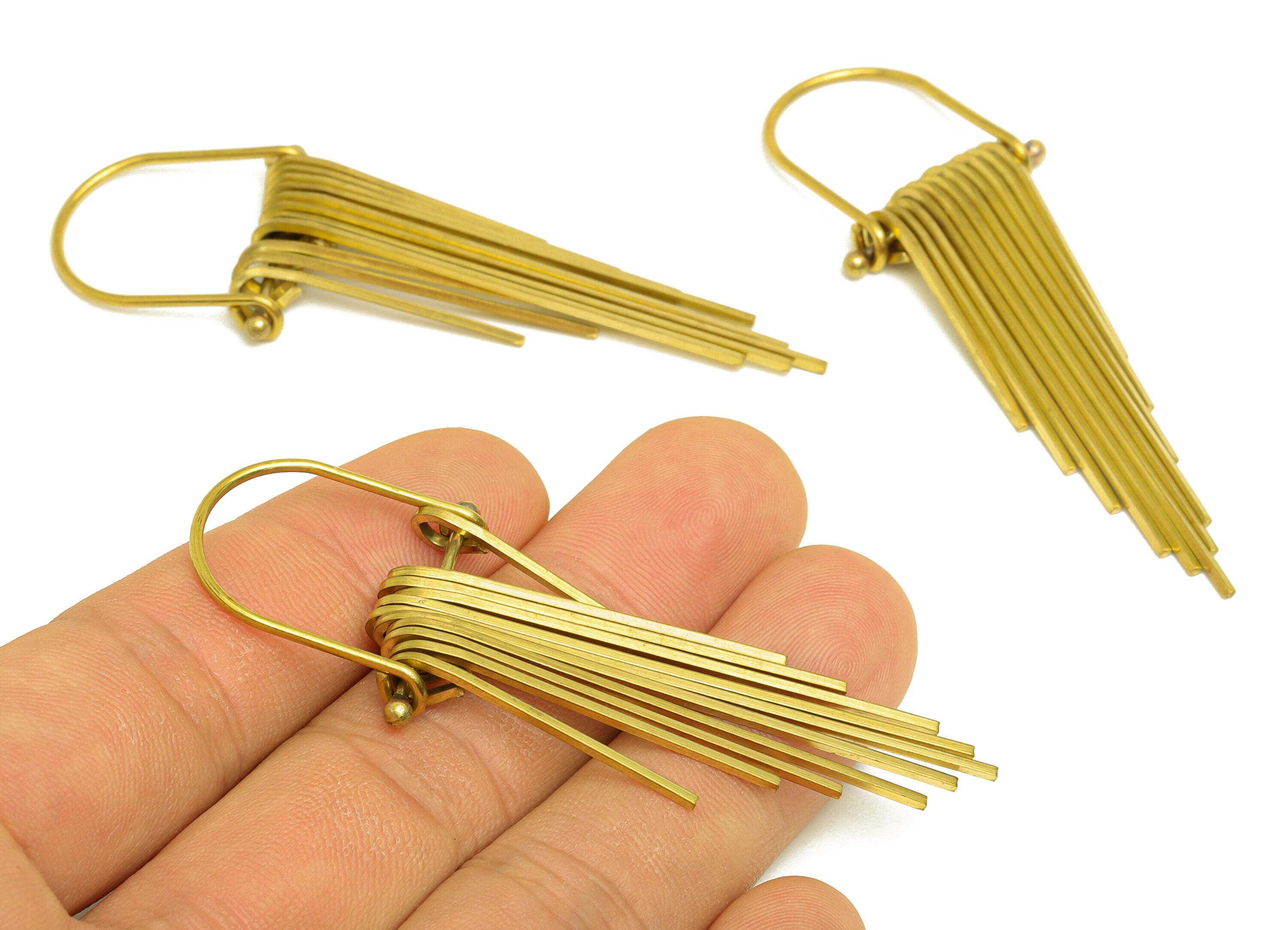 Brass Domed Tassel Earring Charm - Raw Brass Wire Earring Charm - Brass Tassel Earring Charm - Brass Dangle Charm - 63.5x18x1.5mm - PP10478 - DOMEDBAZAAR