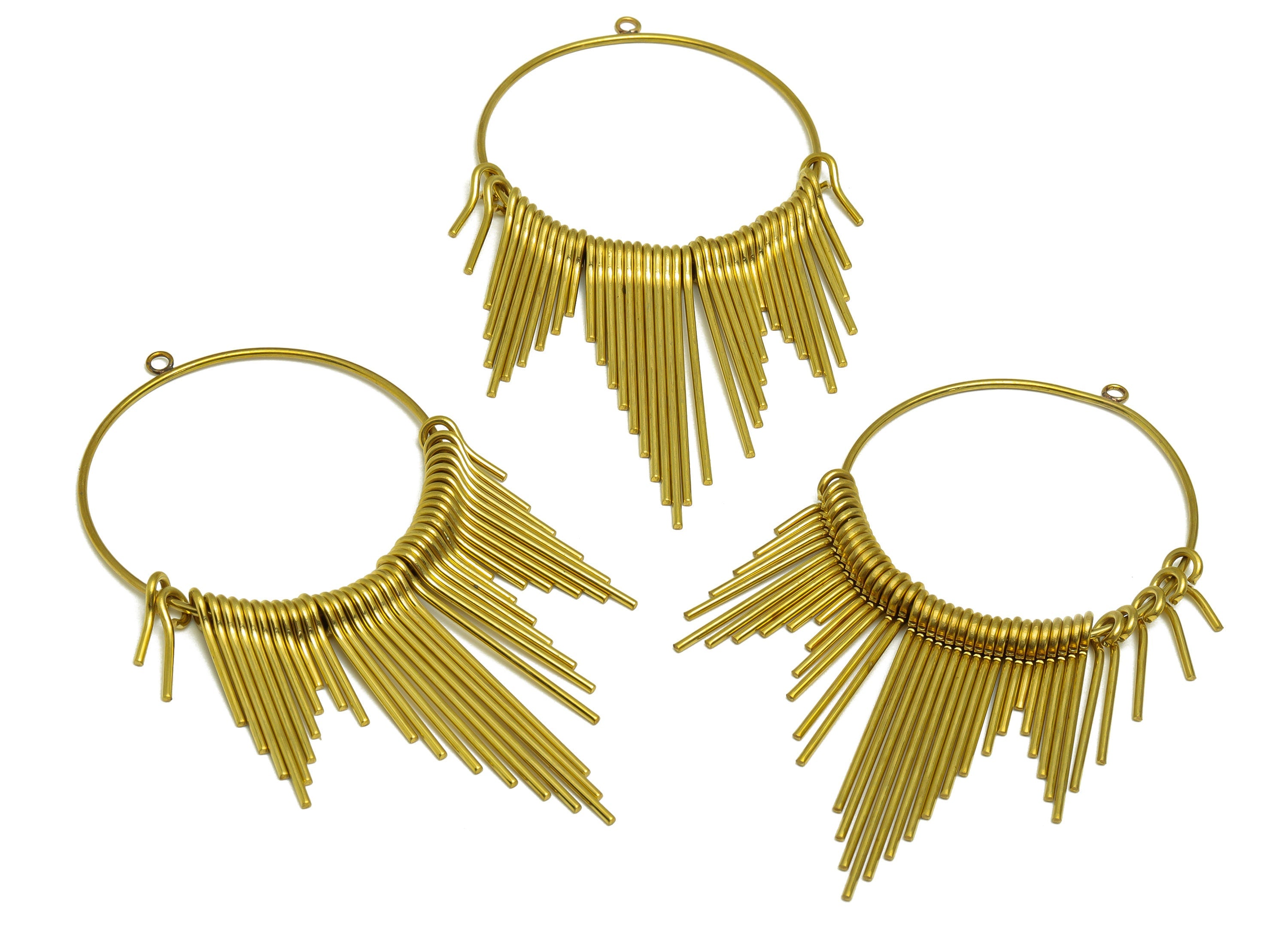 Brass Round Tassel Earring Charm - Raw Brass Wire Large Hoop Earring Charm - Huge Hoop Earring - Brass Dangle Charm - 89x44x1mm - PP10486 - DOMEDBAZAAR
