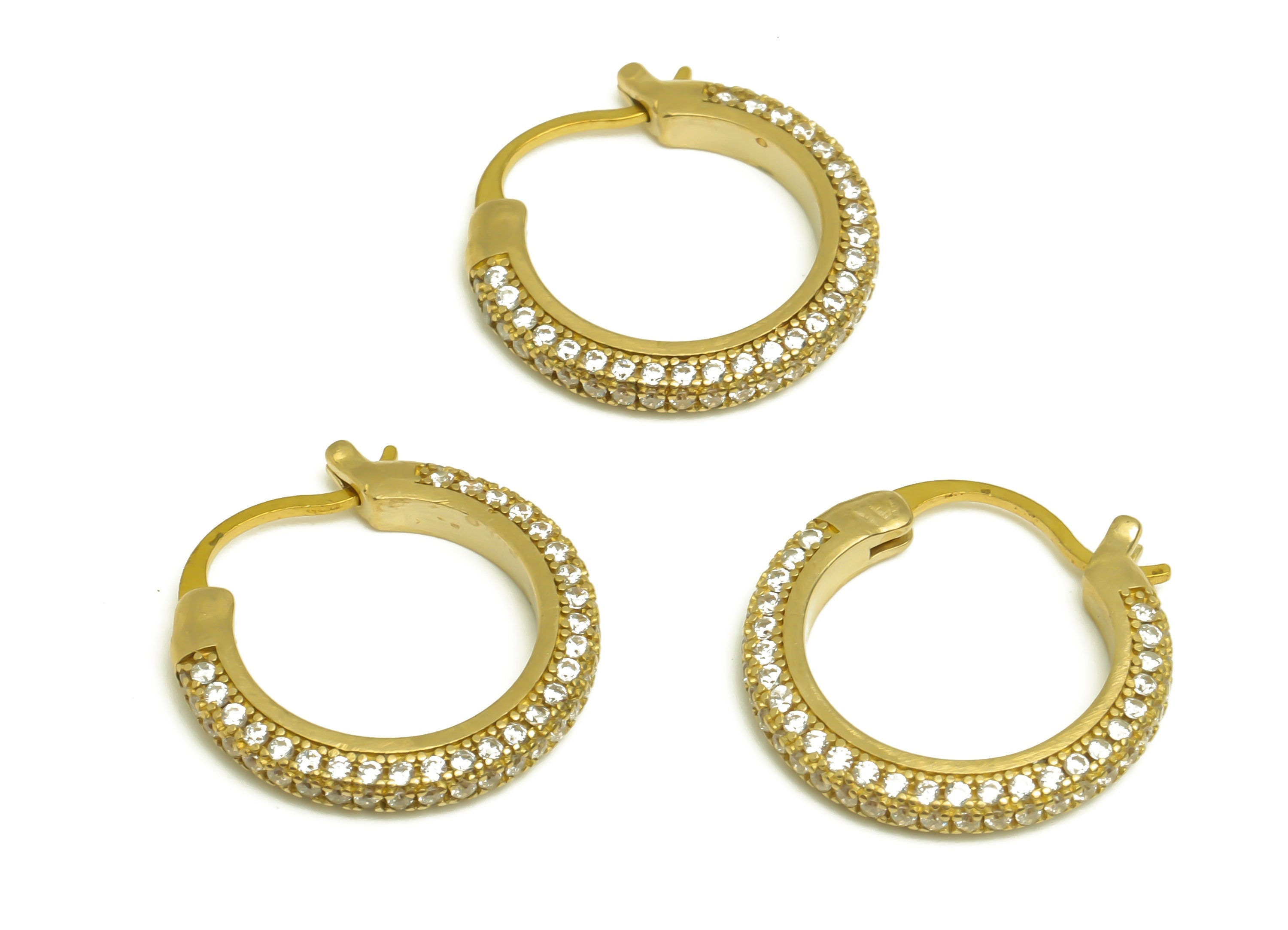 20mm Brass CZ Hoop Earring - Brass Hinged Back Earring - Brass Round Cubic Zircon Earring - CZ Hinged Back Earring - 20x20x2mm - PP10352-20 - DOMEDBAZAAR