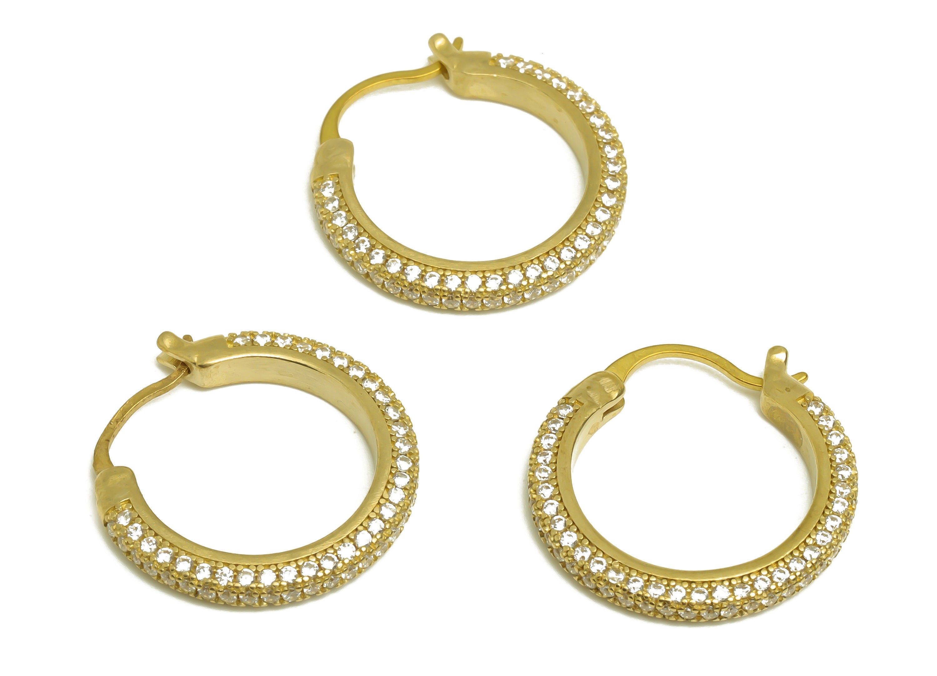 22mm Brass CZ Hoop Earring - Brass Hinged Back Earring - Brass Round Cubic Zircon Earring - CZ Hinged Back Earring - 22x22x2mm - PP10352-22 - DOMEDBAZAAR